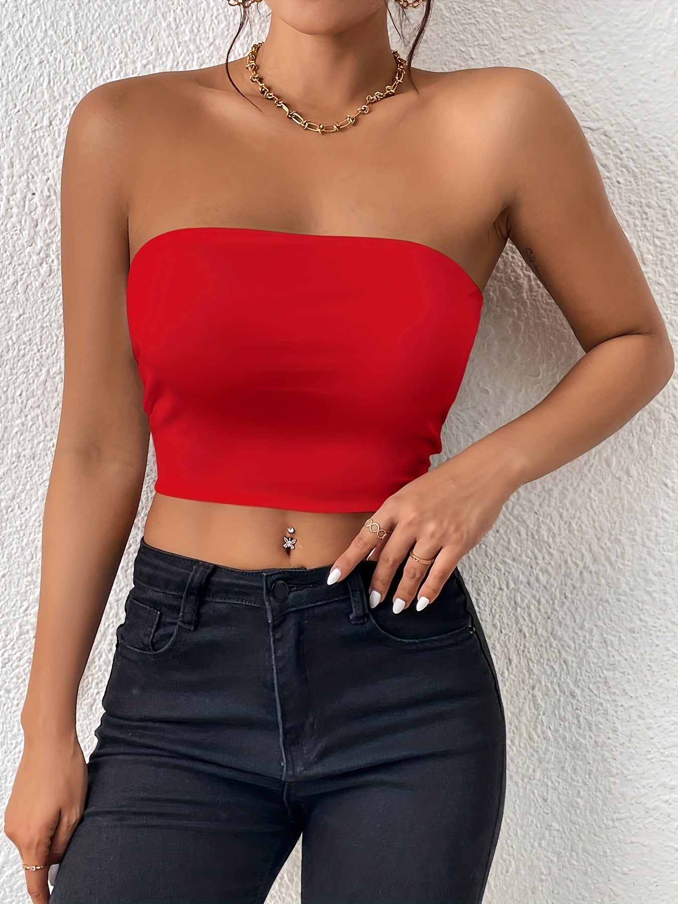 Basic Solid Tube Top, Sexy Crop Sleeveless Stretchy Top, Women's Clothing