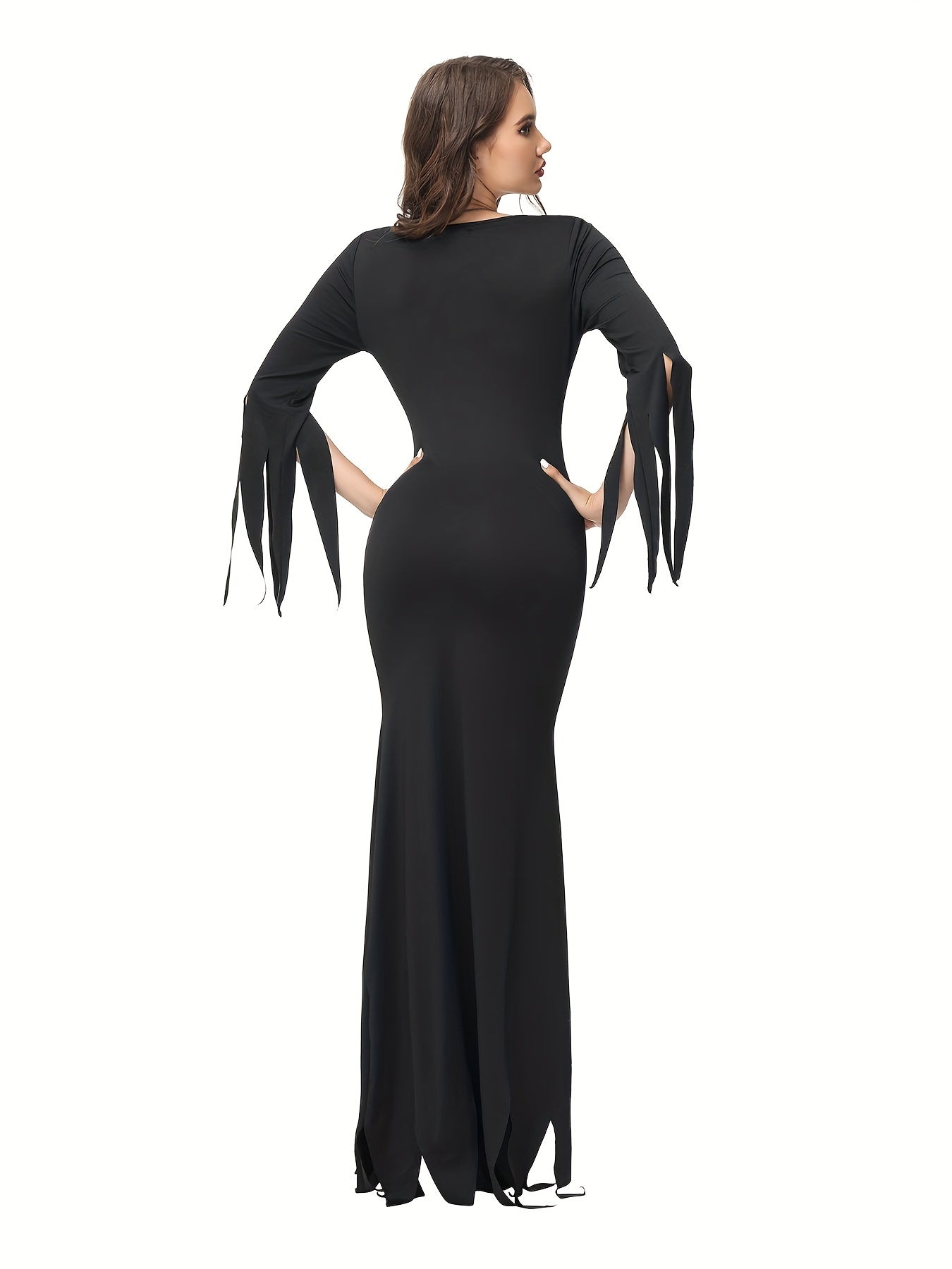 Halloween Style V-neck Split Dress, Elegant Bodycon Slim Maxi Length Dress, Halloween Witch Costume, Women's Clothing