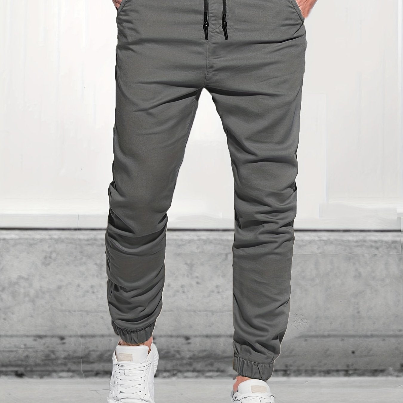Classic Design Joggers, Men's Casual Waist Drawstring Tapered Pants For All Seasons Fitness Cycling