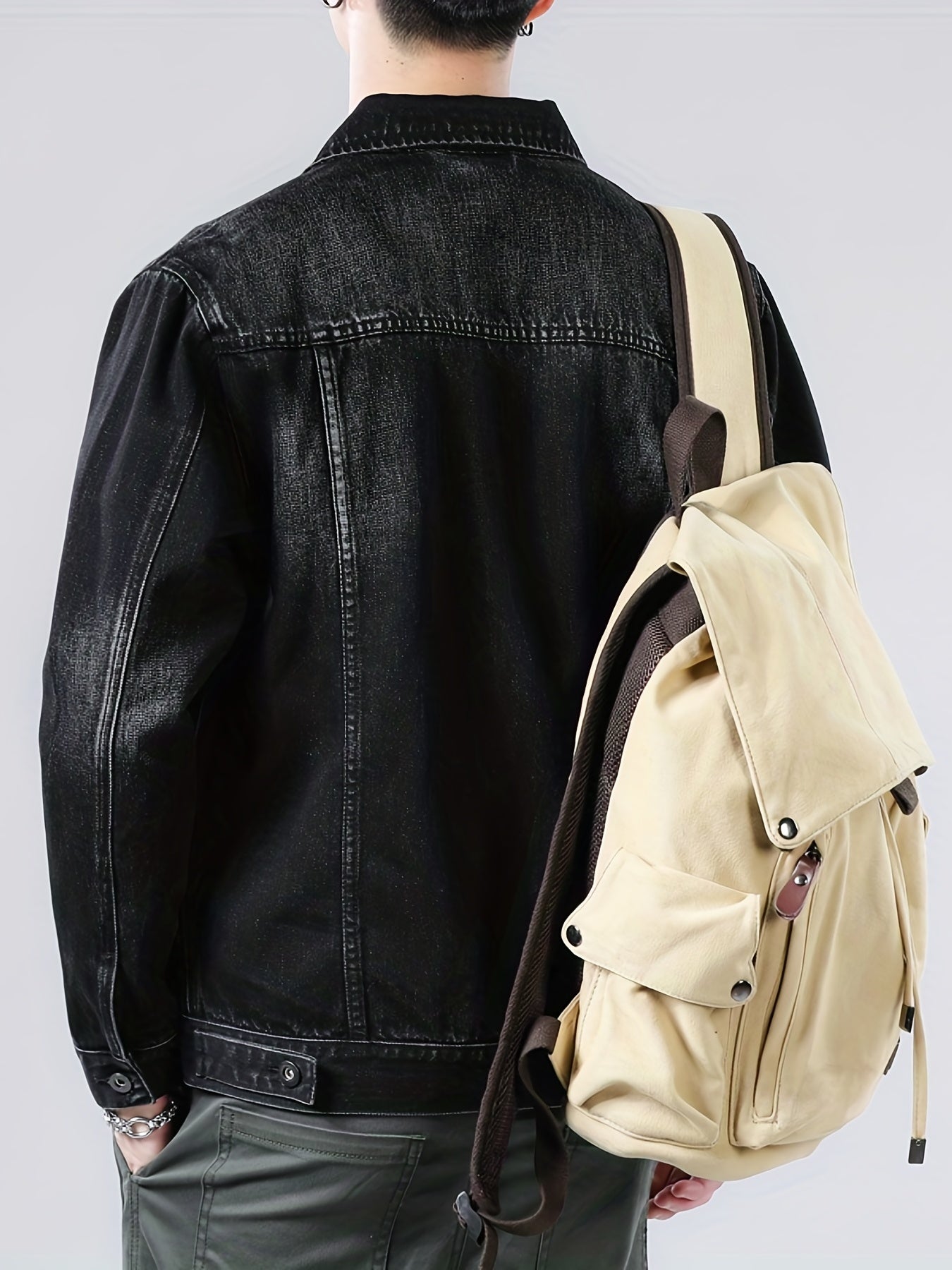 gbolsos Chic Denim Jacket, Men's Casual Street Style Button Up Jacket Coat For Spring Fall