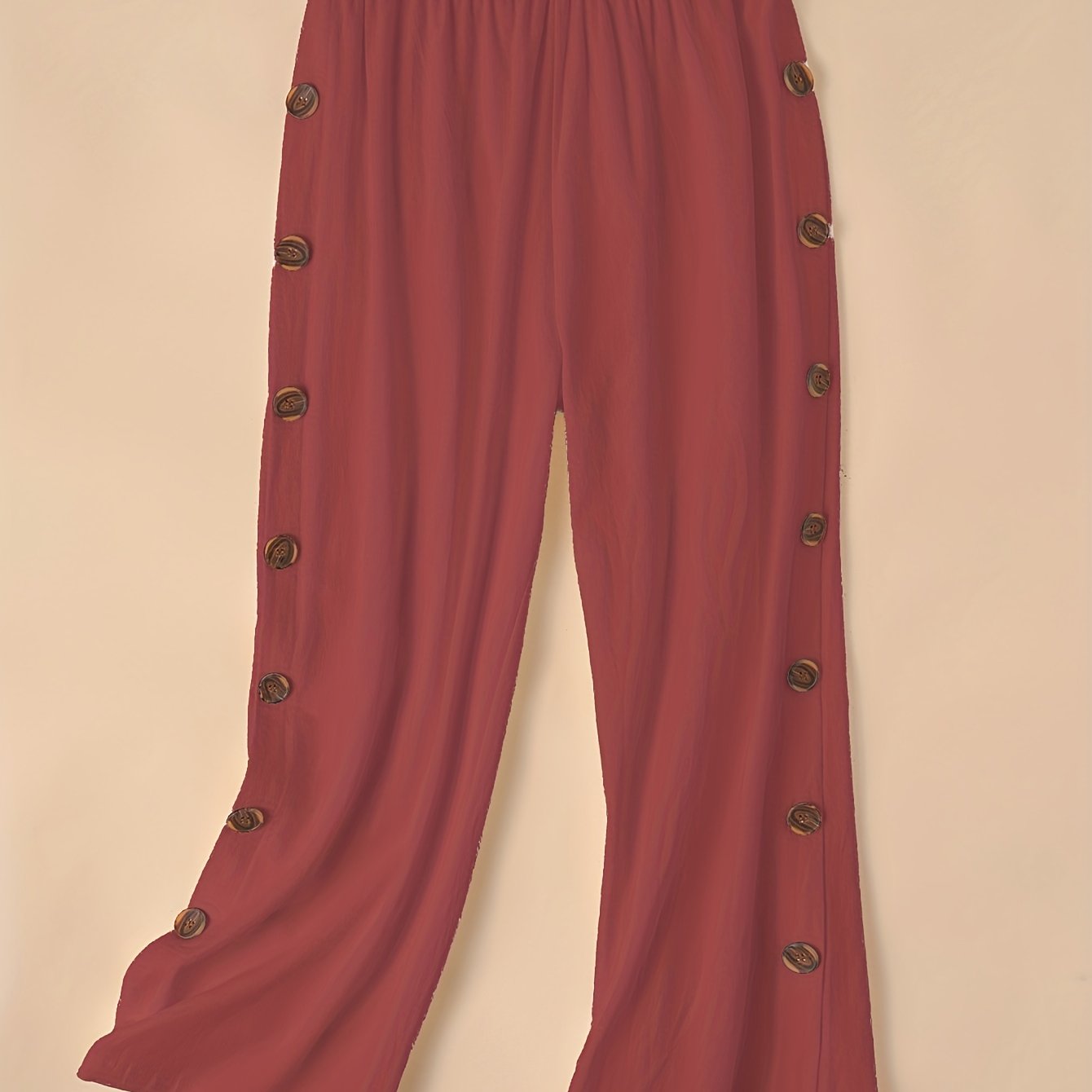 gbolsos Side Button Wide Leg Pants, Boho Casual Pants For Spring & Summer, Women's Clothing