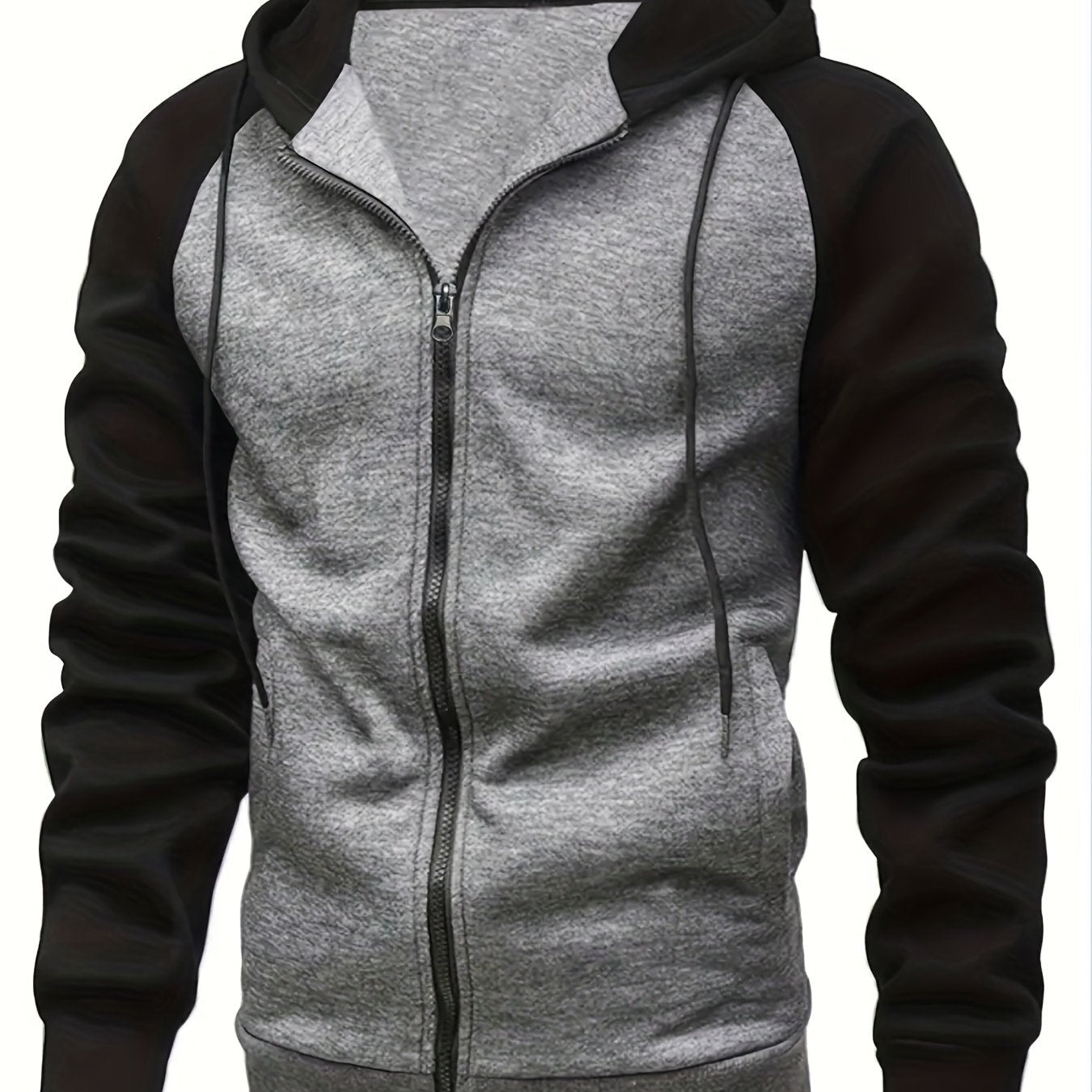 gbolsos Men's Hooded Sweatshirt Casual Loose Raglan Sleeves Zip Up Hoodie