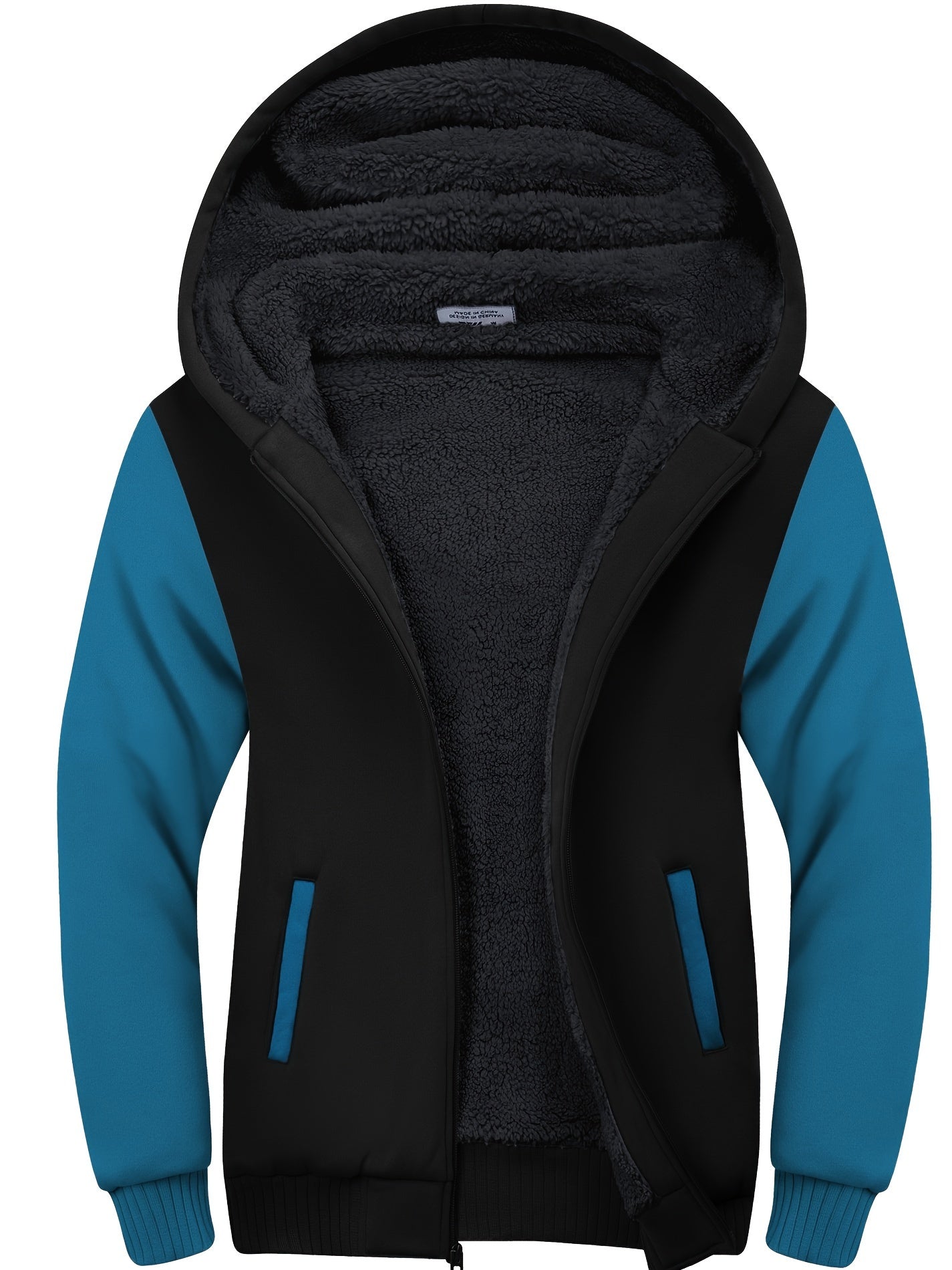gbolsos Men's Contrast Colors Trendy And Versatile Zipper Hoodies Drawstring Fleece Long Sleeve Jacket, Suitable For Autumn And Winter, Suitable For Outdoor Sports