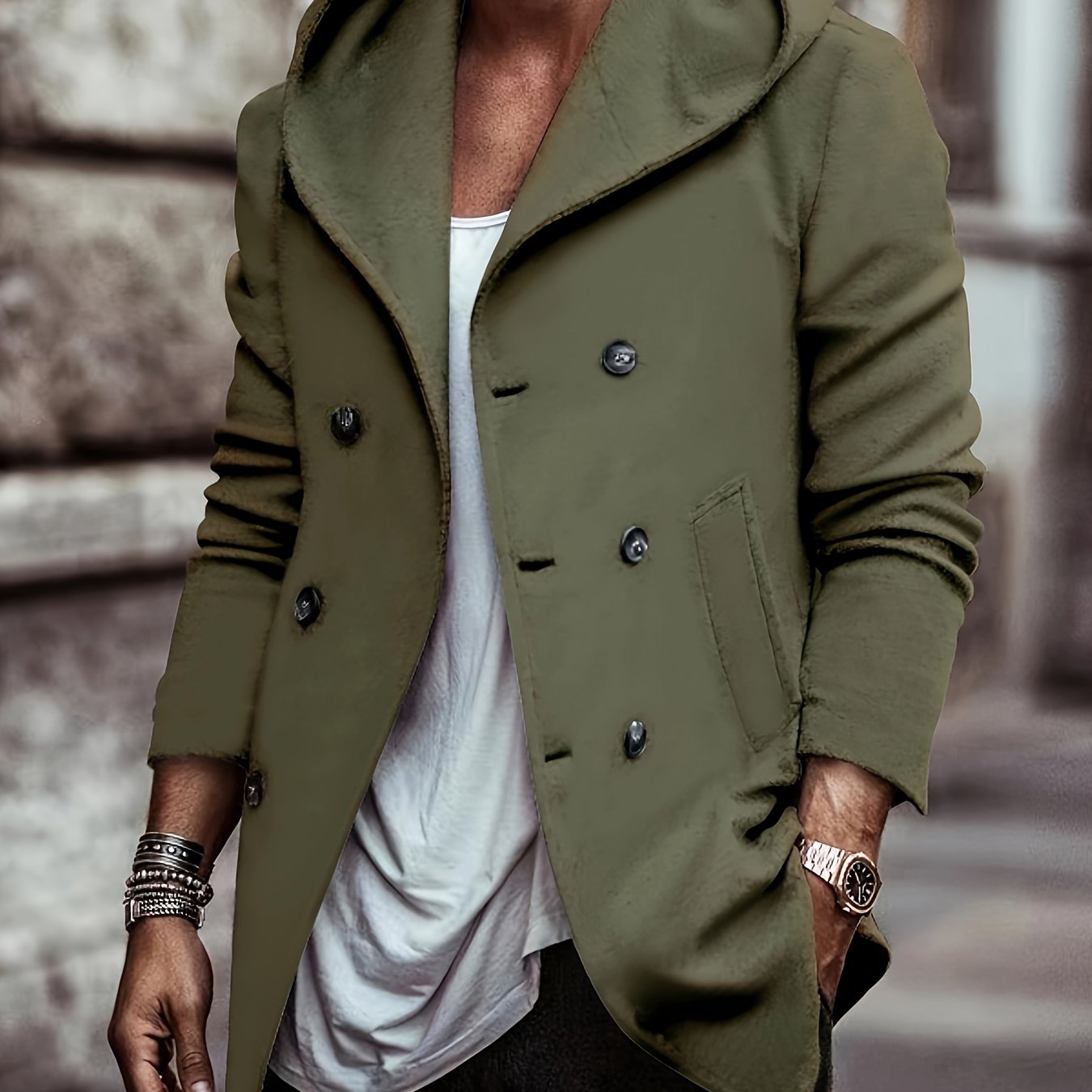 gbolsos Cotton Blend Men's Trendy Retro Hooded Long Sleeve Coat Windbreaker Stylish Long Overcoat For Autumn Winter