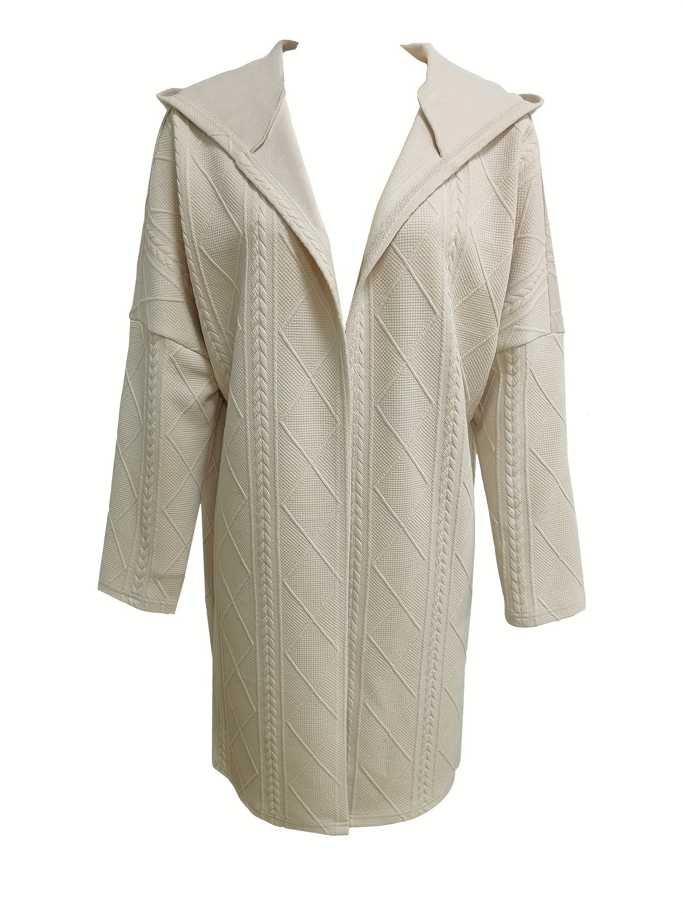 gbolsos Textured Solid Hooded Jacket, Casual Open Front Drop Shoulder Outerwear, Women's Clothing