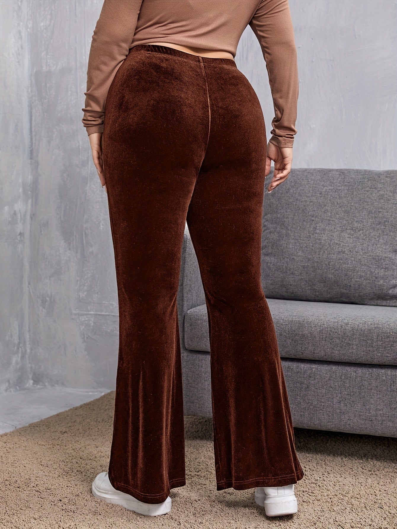 Plus Size Solid Flare Leg Pants, Casual High Waist Pants, Women's Plus Size Clothing