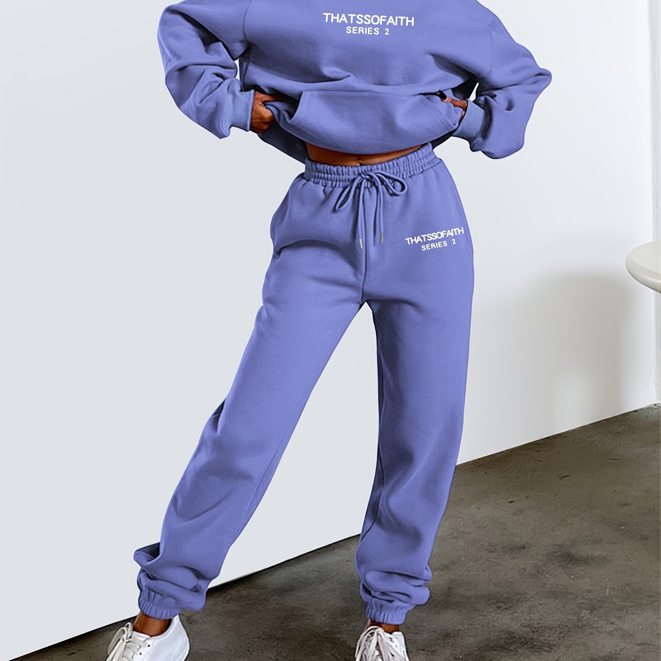 gbolsos Letter Print Casual Two-piece Set, Drawstring Hooded Tops & Drawstring Jogger Pants Outfits, Women's Clothing