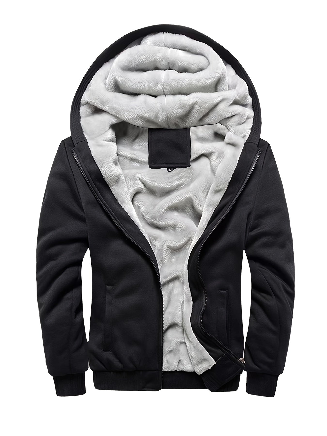 Warm Fleece Hooded Winter Hooded Jacket, Men's Casual Stretch Zip Up Jacket Coat For Fall Winter