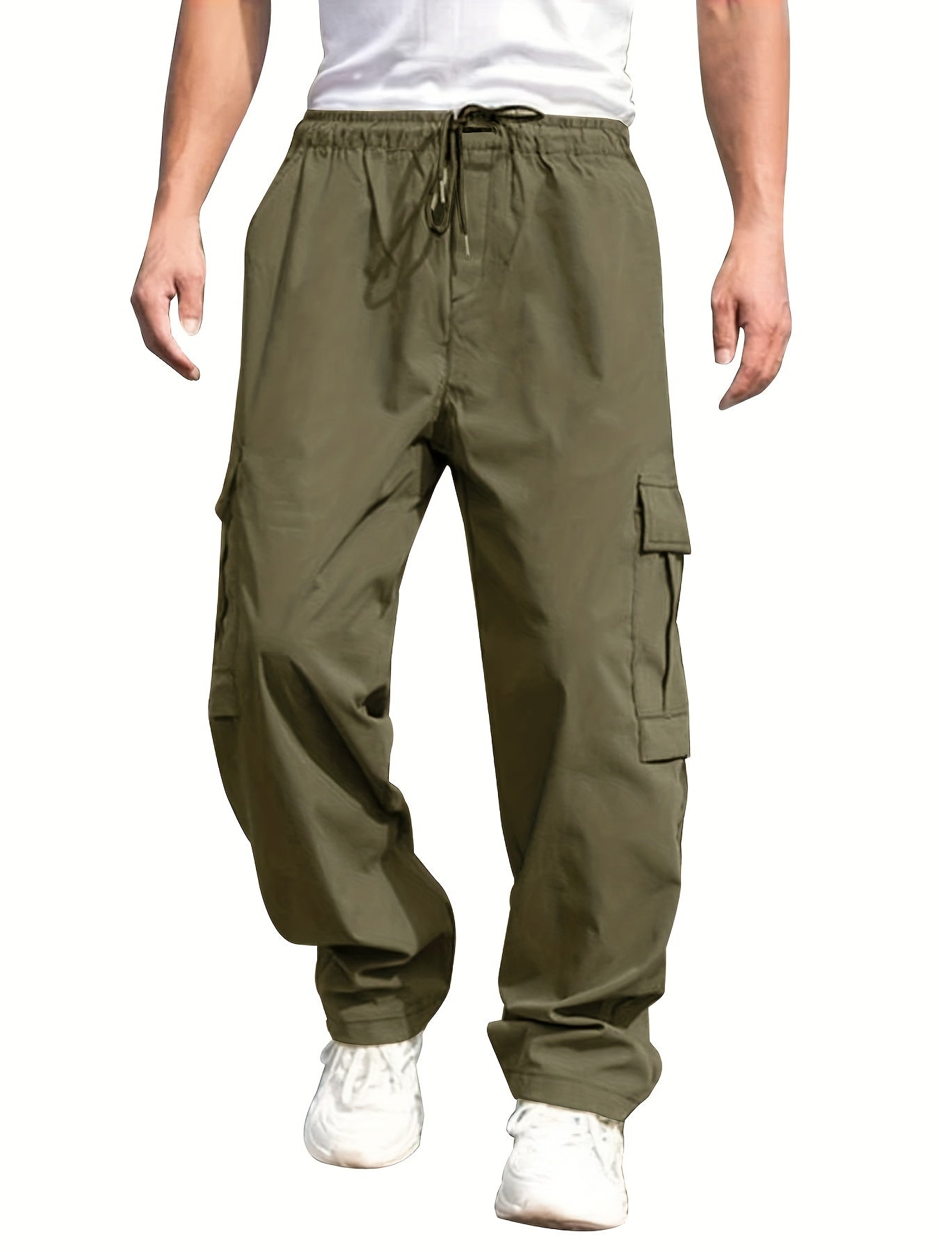gbolsos Loose Fit Multi Pocket Joggers, Men's Street Style Waist Drawstring Casual Pants Cargo Pants For Fitness Outdoor Activities