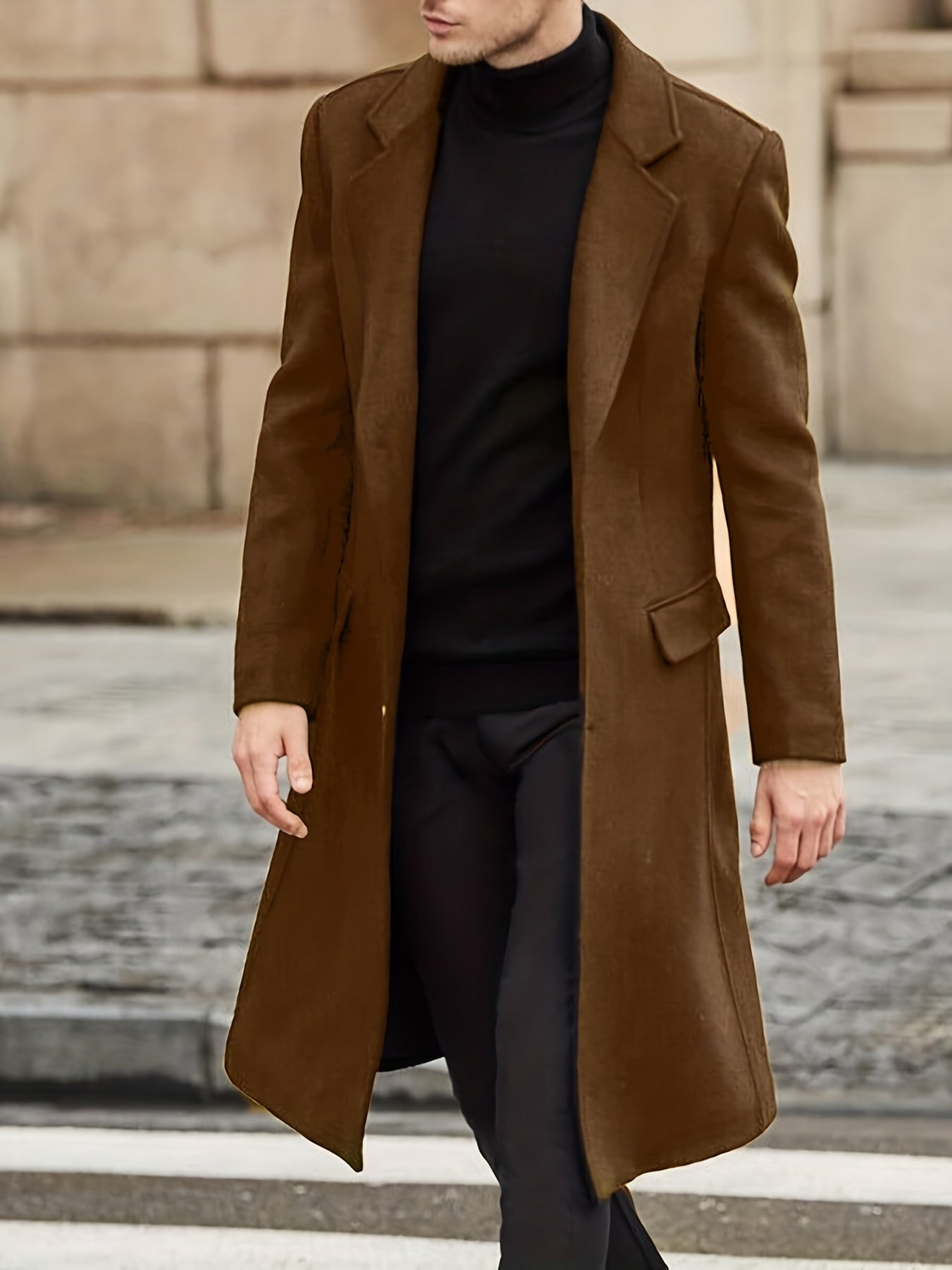 gbolsos Elegant Retro Trench Coat, Men's Semi-formal Single Breasted Lapel Overcoat For Fall Winter Business