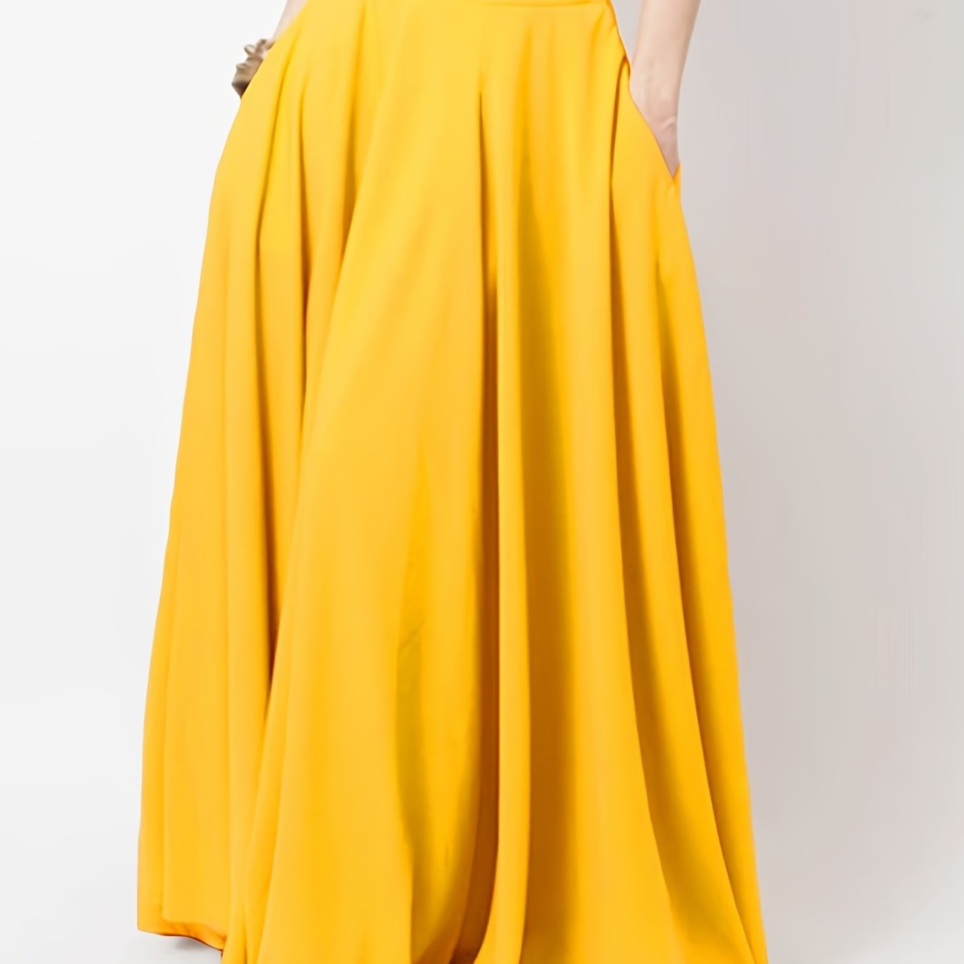gbolsos Pleated Long Skirt, Loose Solid Casual Skirt For Spring & Summer, Women's Clothing