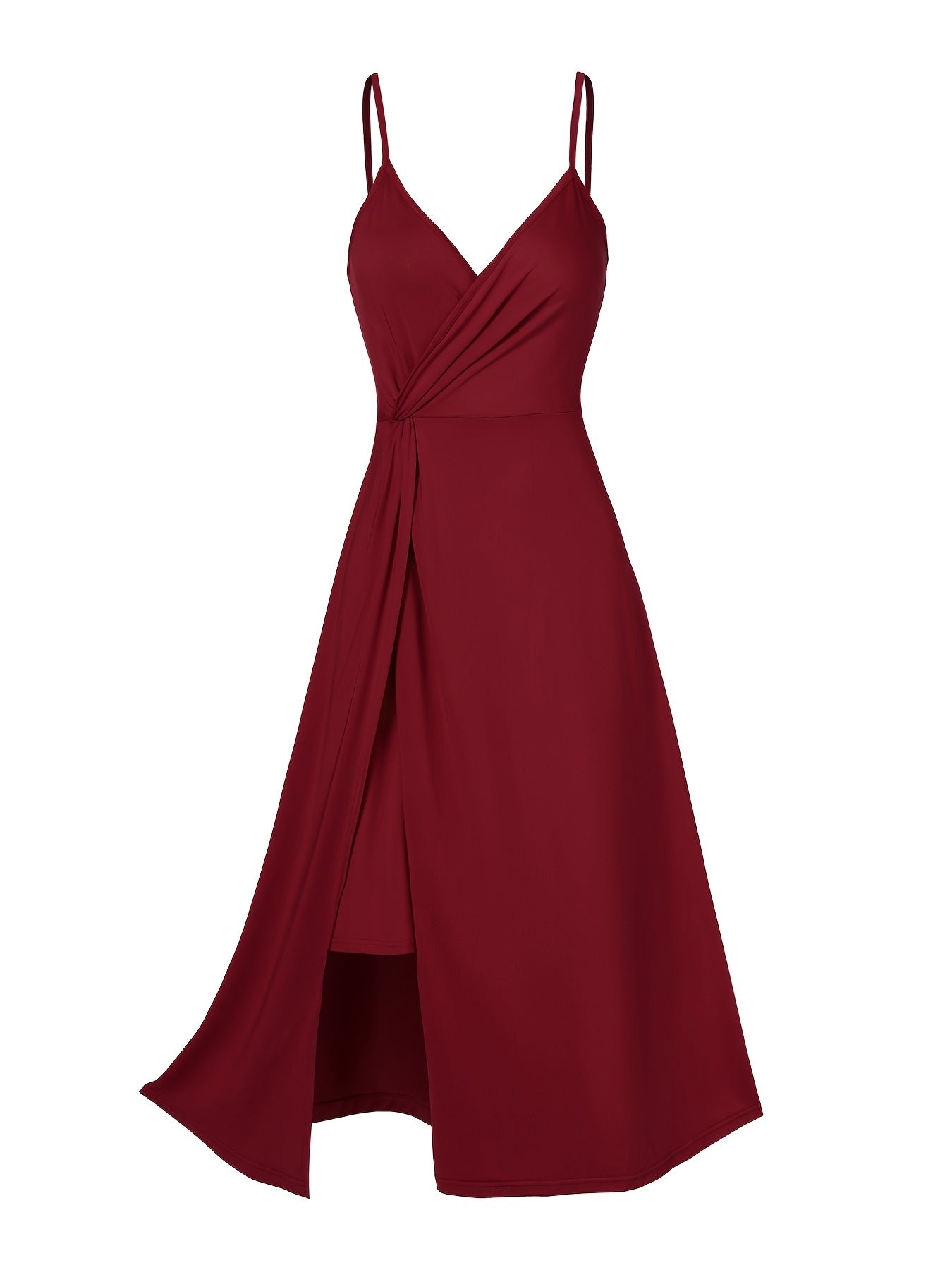 Twist Spaghetti Strap Dress, Elegant Solid Sleeveless Split Dress, Women's Clothing