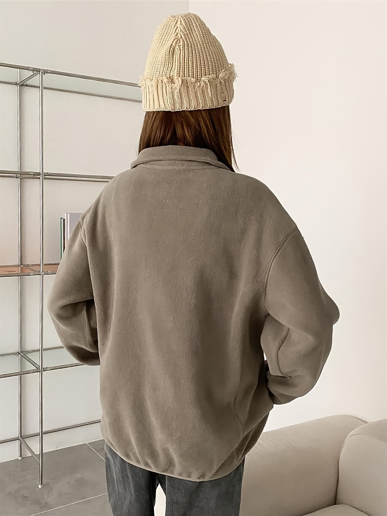 gbolsos Zip Up Simple Jacket, Casual Solid Long Sleeve Outerwear, Women's Clothing