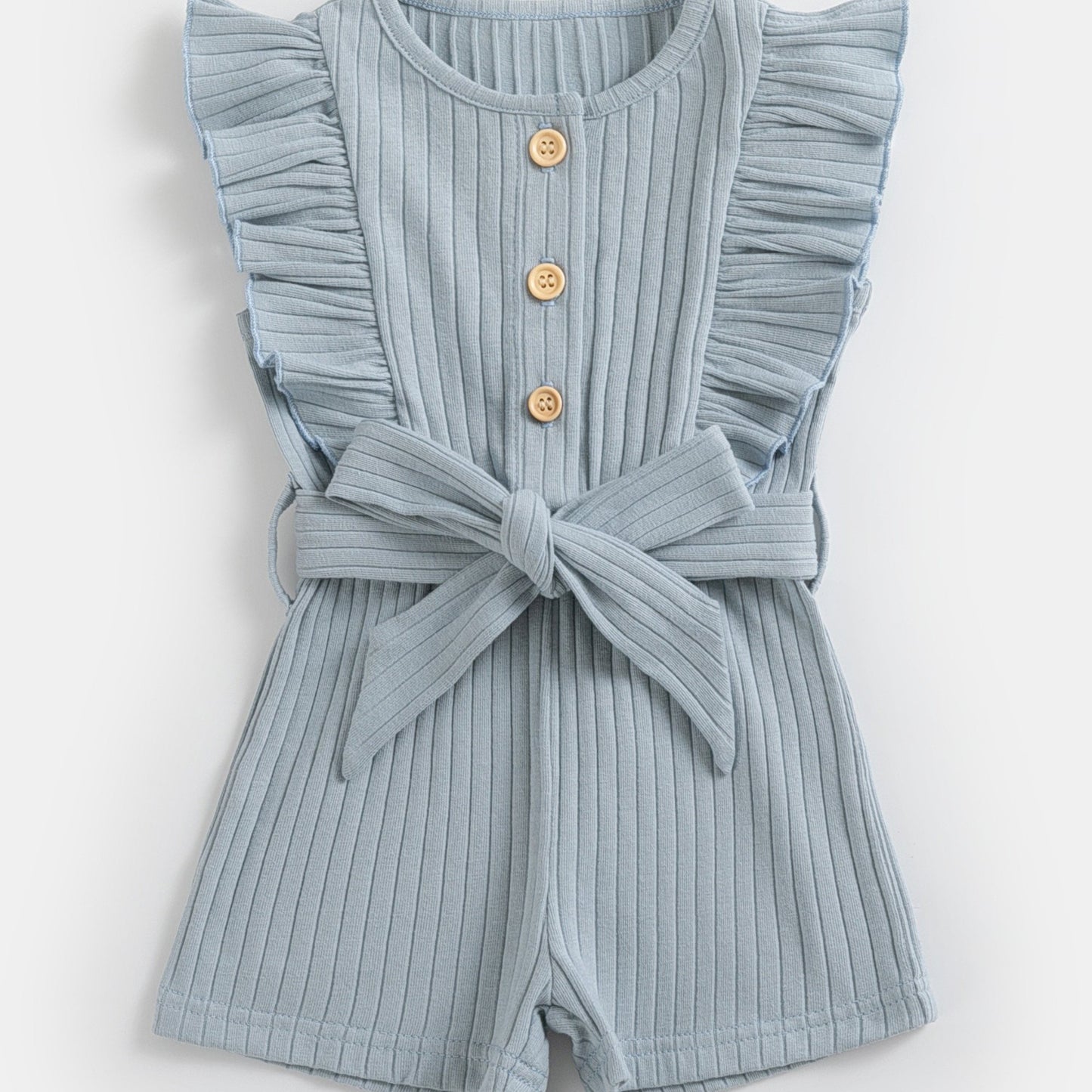 gbolsos Toddler Summer Ruffle Trim Button Bodysuit With Belt, Baby's Comfy Casual Clothes