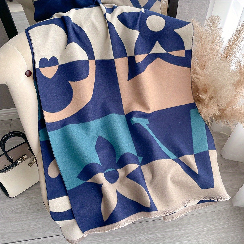gbolsos Stylish Jacquard Fringe Scarf Elegant Imitation Cashmere Warm Wrap Shawl Autumn Winter Thick Coldproof Unisex Scarf