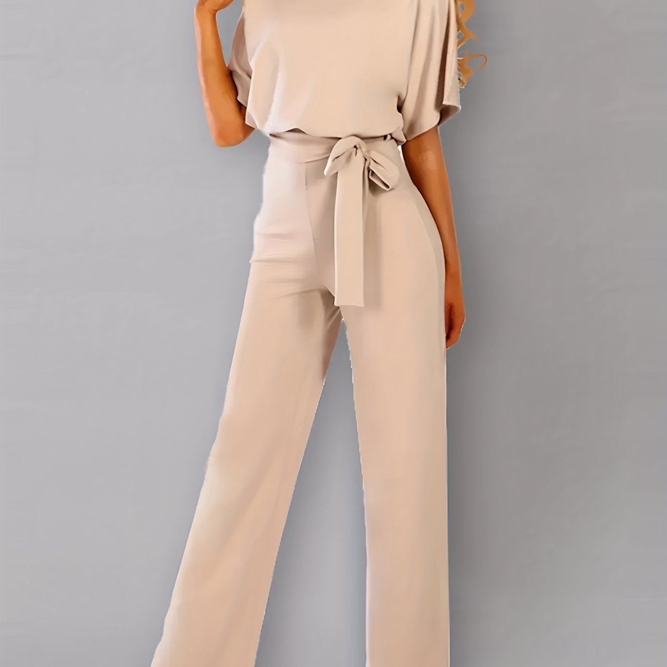 kkboxly Batwing Sleeve Belted Jumpsuit, Solid Casual Jumpsuit, Women's Clothing