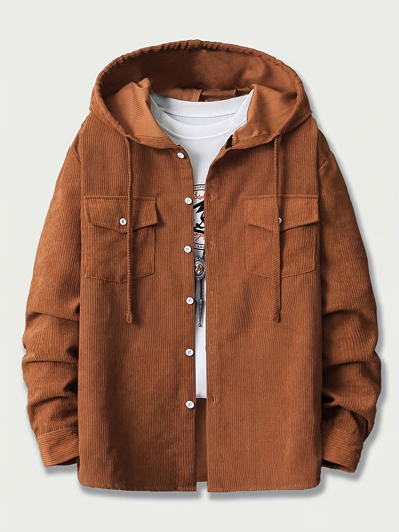 gbolsos Men's Casual Solid Button Up Long Sleeve Hooded Shirt, Men's Clothes For Spring Summer Autumn, Tops For Men
