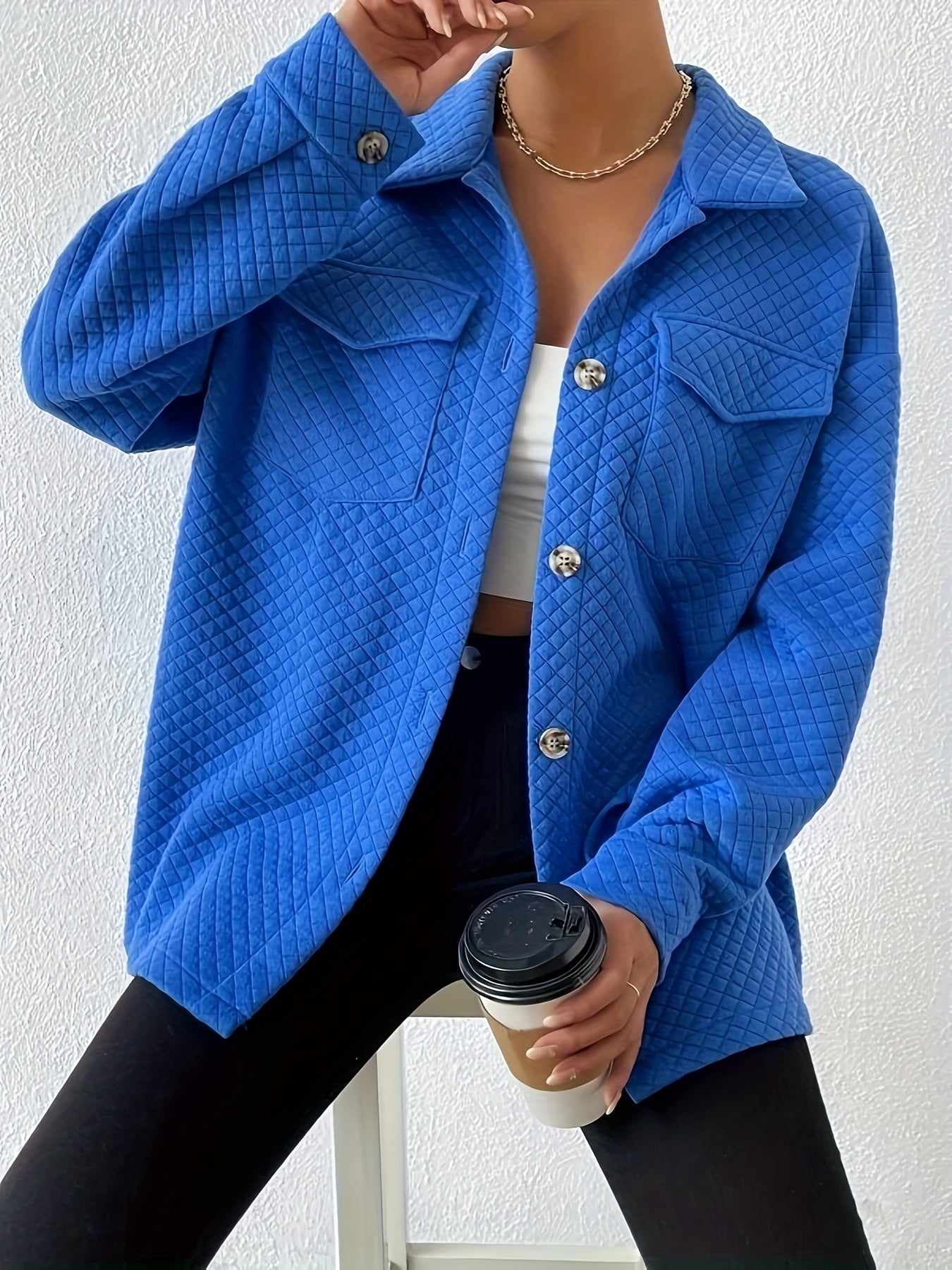 gbolsos Button Front Simple Jacket, Casual Long Sleeve Solid Outerwear, Women's Clothing