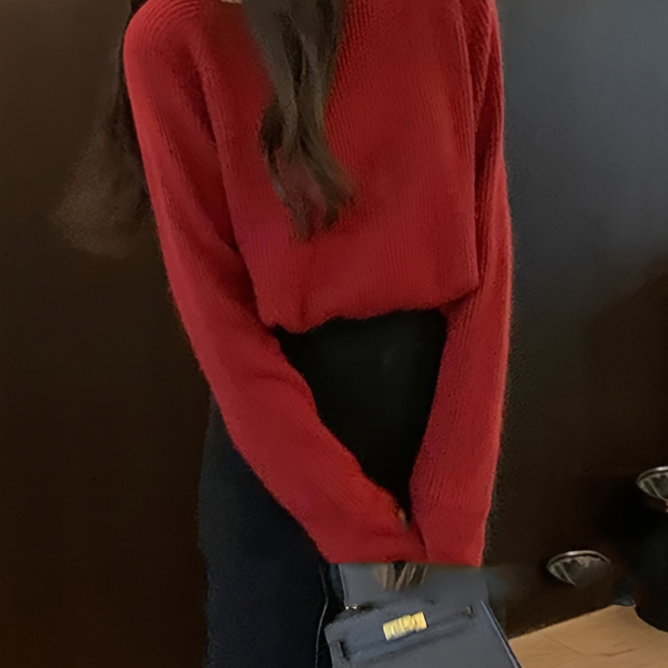 gbolsos Solid Mock Neck Pullover Sweater, Casual Cold Shoulder Long Sleeve Loose Sweater, Women's Clothing