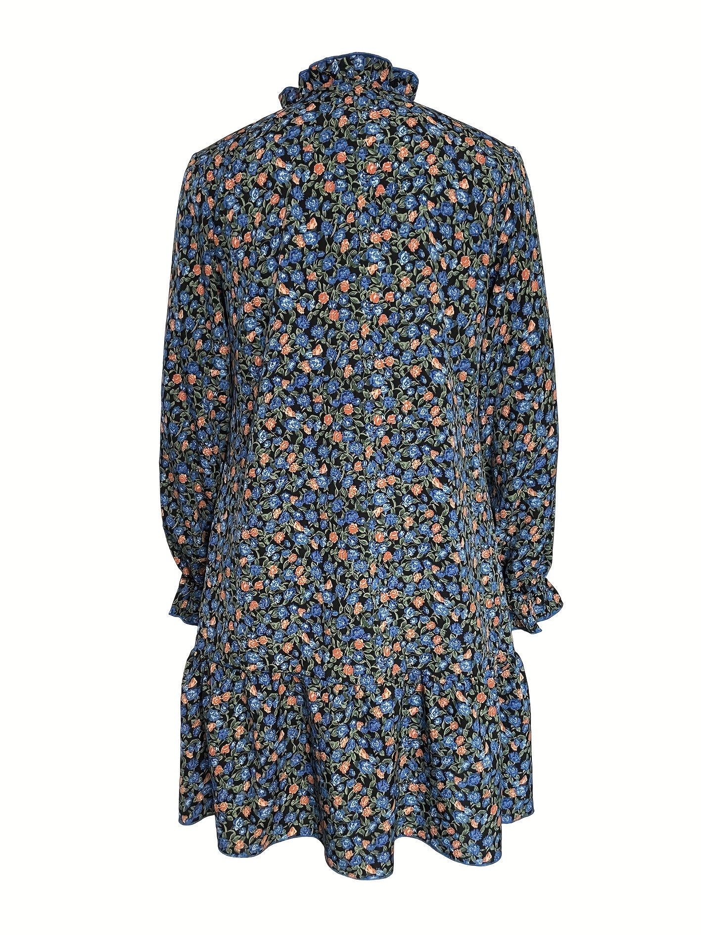 gbolsos Ditsy Floral Print Dress, Elegant Tie Front Long Sleeve Dress, Women's Clothing
