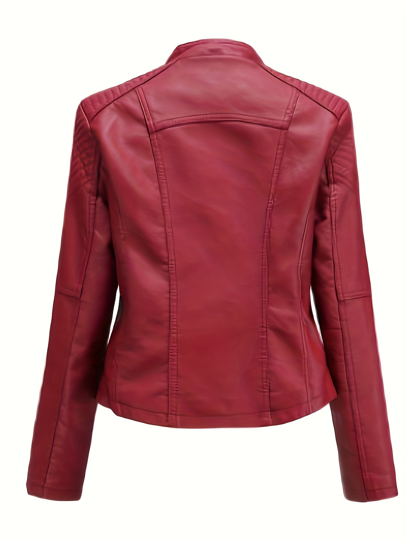 gbolsos Zipper Faux Leather Jacket, Casual Solid Long Sleeve Outerwear, Women's Clothing