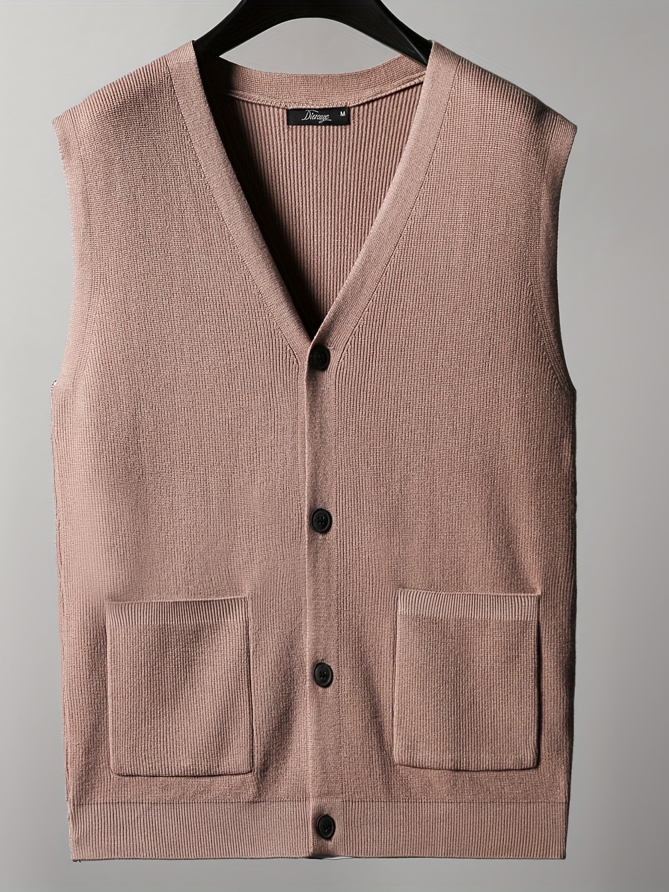 gbolsos Loose Fit High Stretch Cardigan Vest, Men's Casual Vintage Style V Neck Button Up Cardigan Vest For Fall Winter