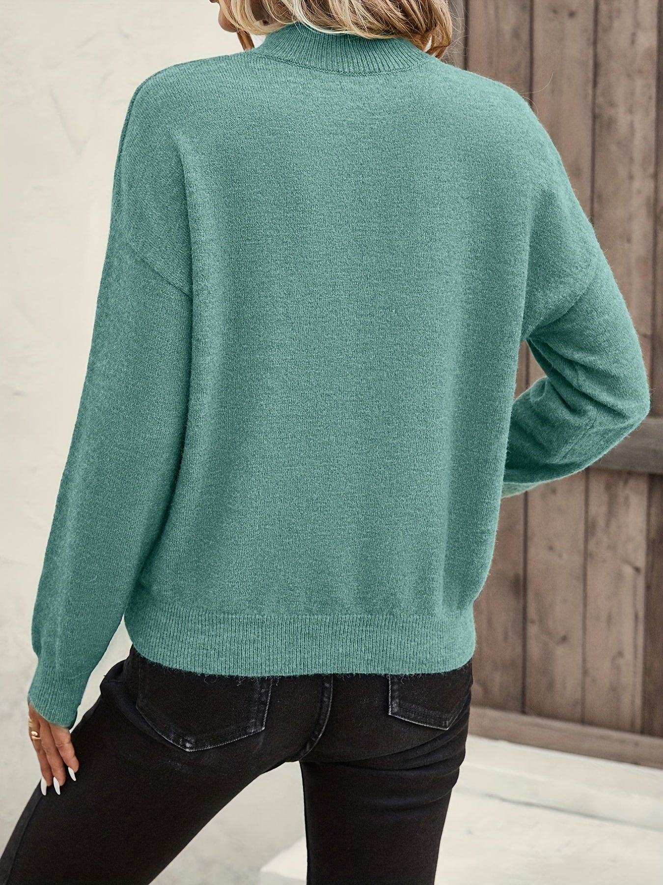 gbolsos Solid Mock Neck Pullover Sweater, Casual Long Sleeve Sweater, Women's Clothing