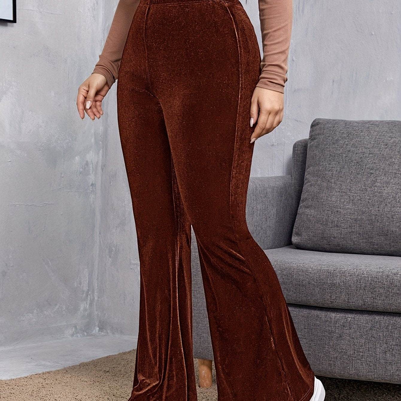 Plus Size Solid Flare Leg Pants, Casual High Waist Pants, Women's Plus Size Clothing