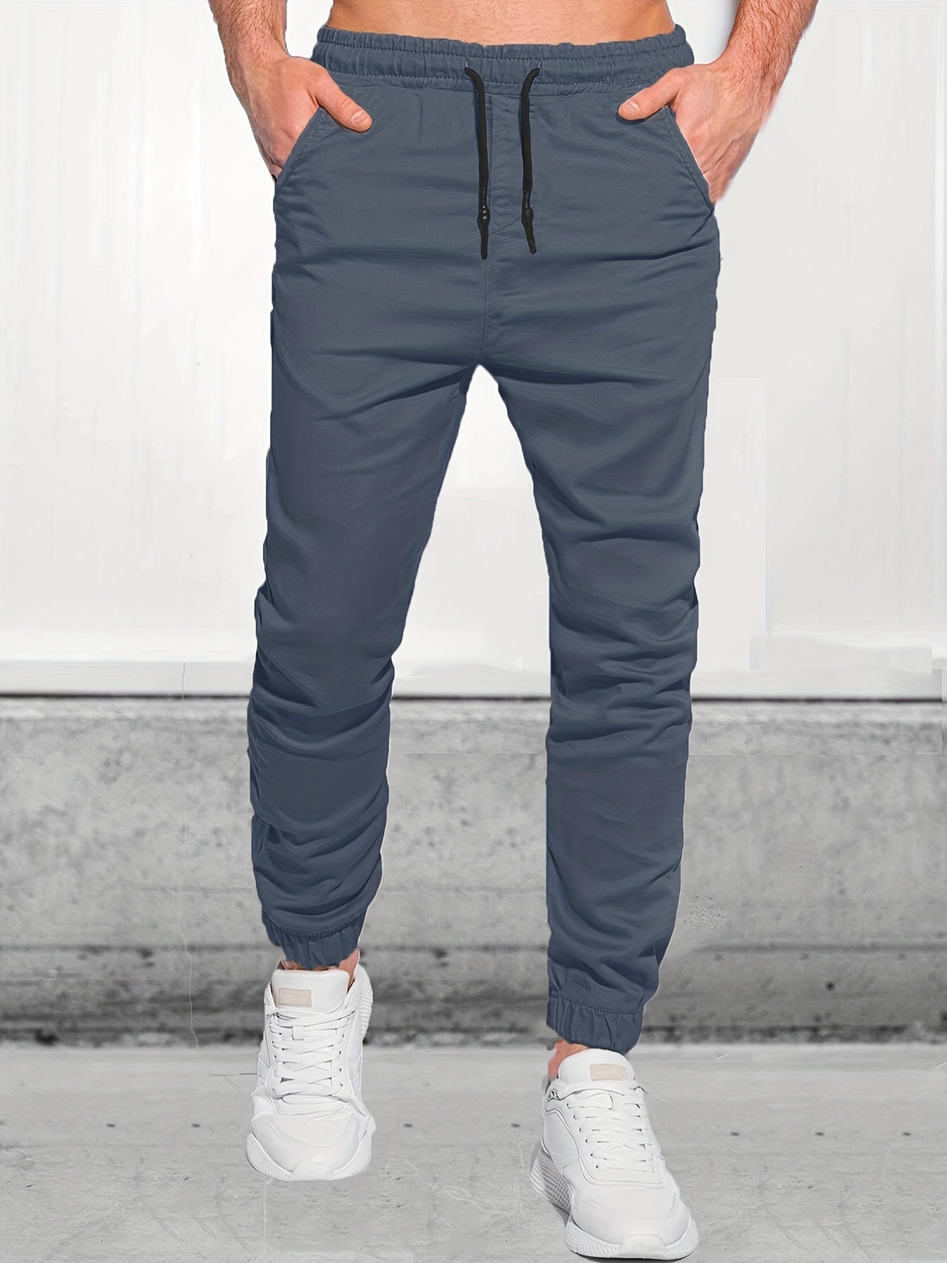 Classic Design Joggers, Men's Casual Waist Drawstring Tapered Pants For All Seasons Fitness Cycling