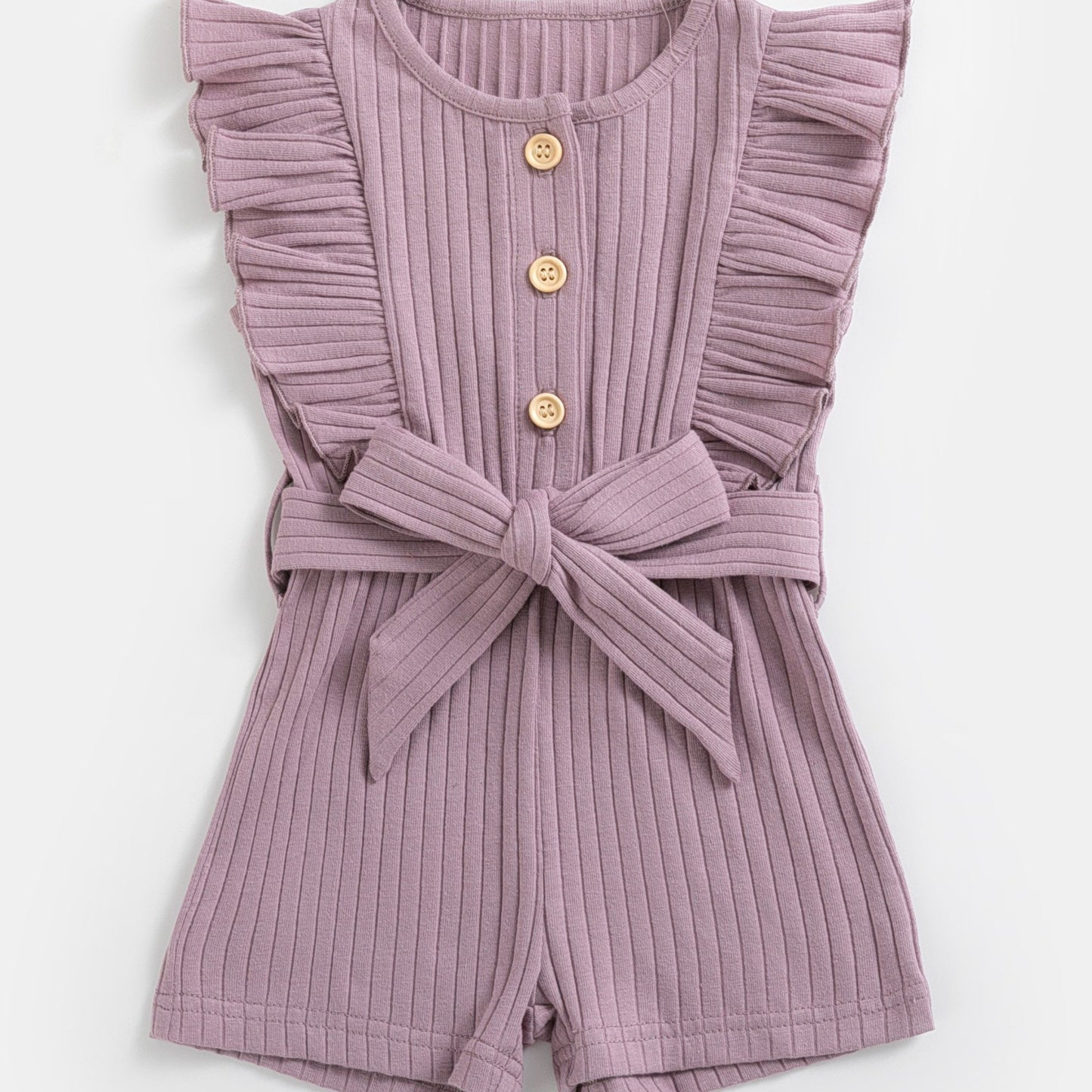 gbolsos Toddler Summer Ruffle Trim Button Bodysuit With Belt, Baby's Comfy Casual Clothes