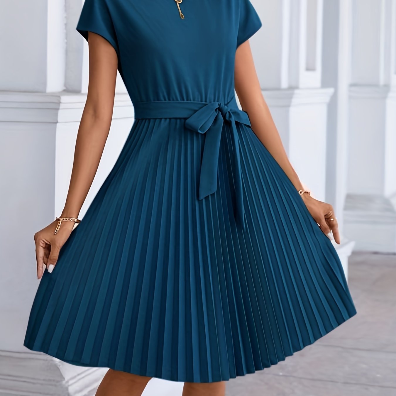 2025 gbolsos Pleated Tie Front Dress, Casual Short Sleeve Dress For Spring & Summer, Women's Clothing