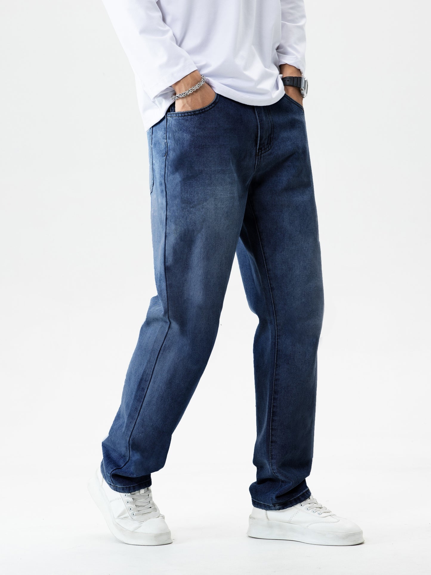 gbolsos Classic Design Loose Fit Jeans, Men's Casual Street Style Denim Pants For All Seasons