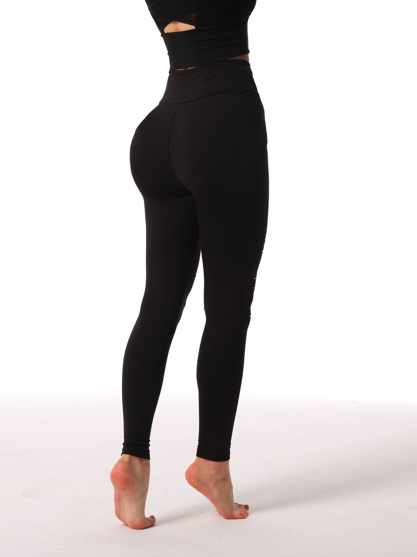gbolsos Women's Black Skinny Ripped Yoga Pants for Sports and Fitness - Comfortable and Stylish