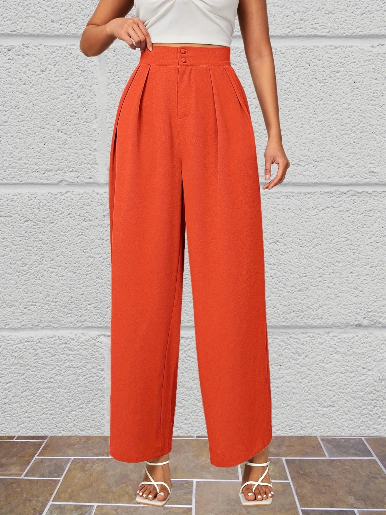 gbolsos Button Front Wide Leg Pants, Casual Loose Pants For Spring & Summer, Women's Clothing