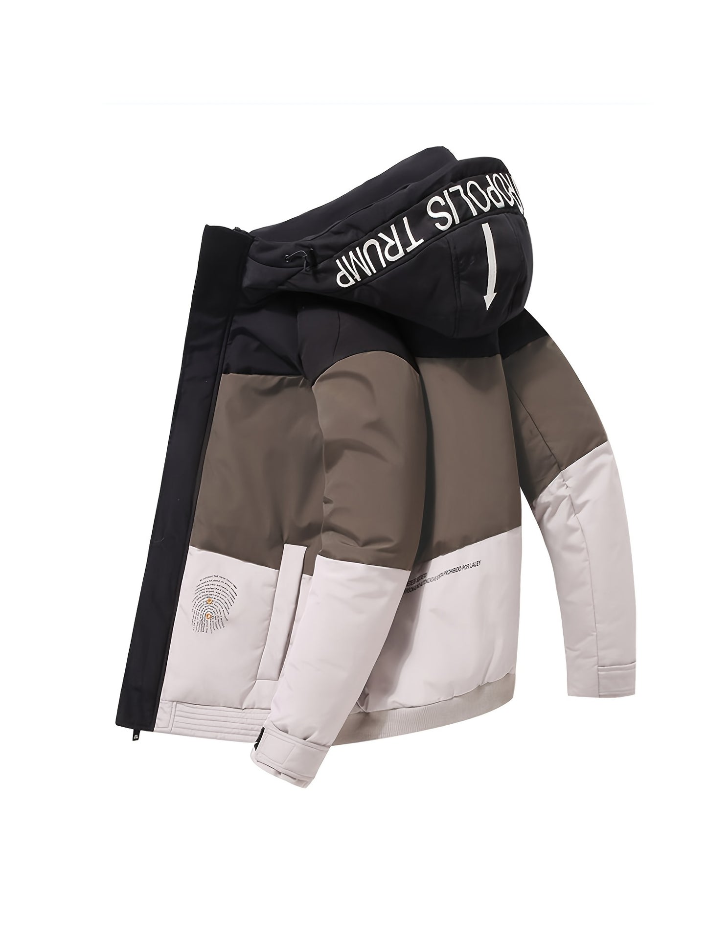 gbolsos Warm Lightweight Puffer Color Block Hooded Jackets, Men's Casual Classic Design Outwears For Fall Winter