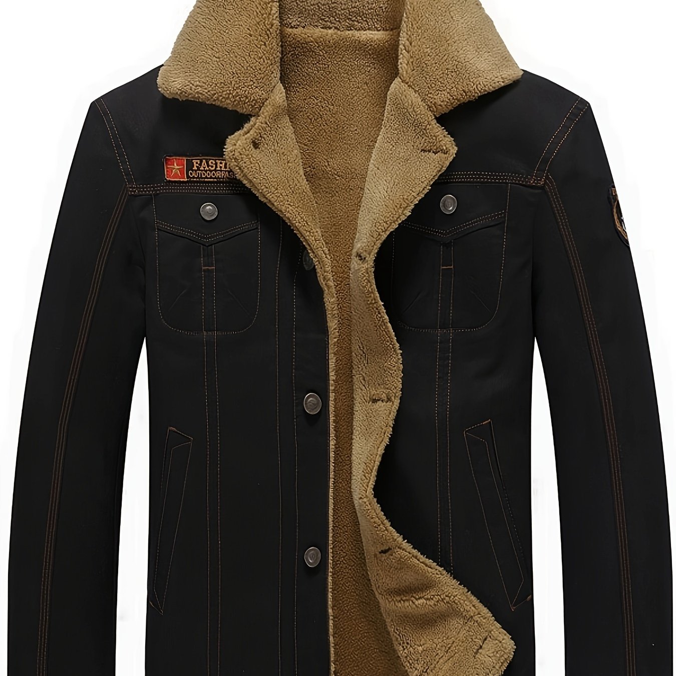 gbolsos Men's Warm Fleece Cotton Jacket For Fall Winter, Casual Lapel Biker Jacket Coat