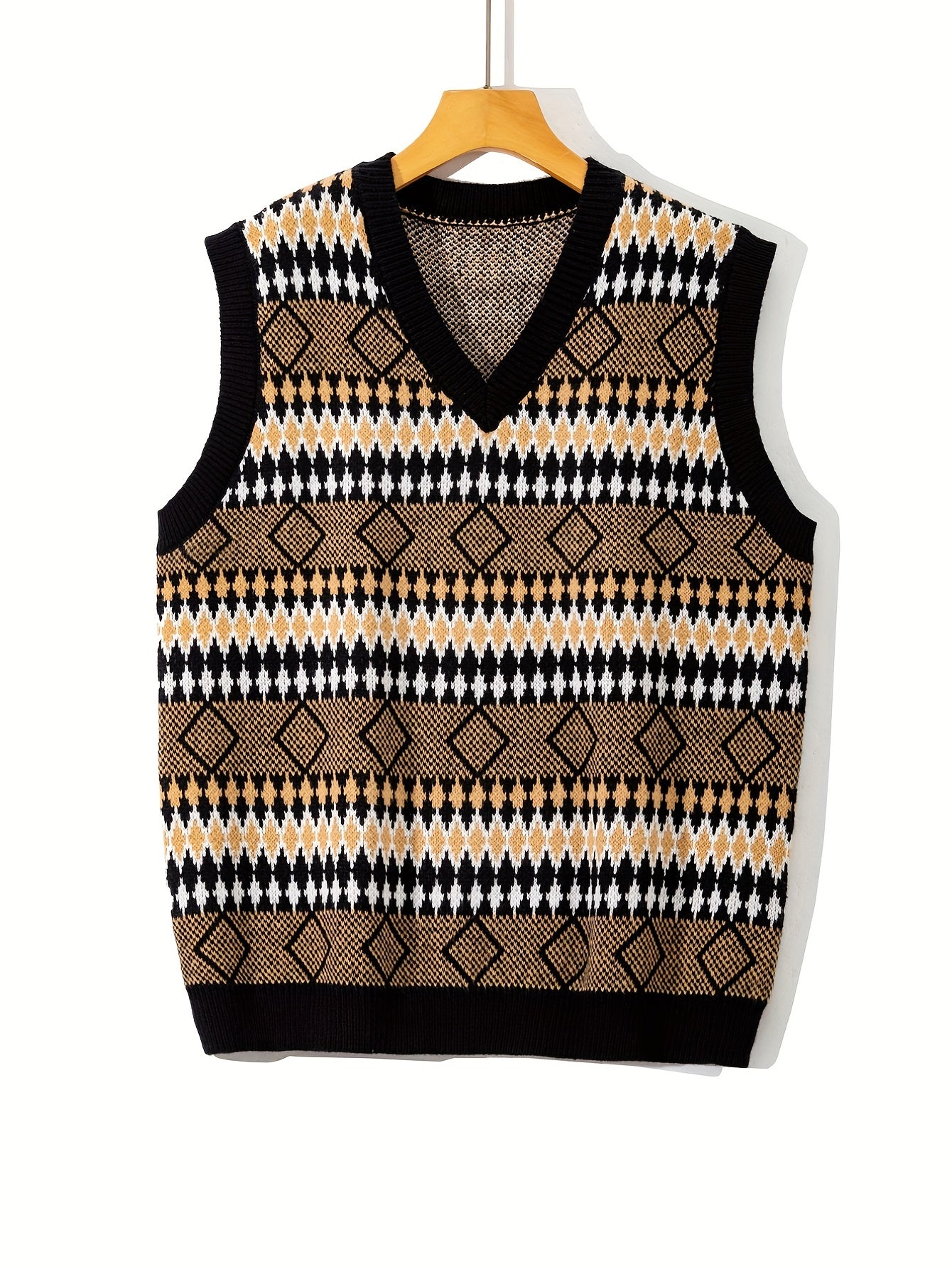 gbolsos Plus Size Men's Casual Vintage Preppy Sweater Vest, Oversized Loose Men's Clothing For Winter Fall