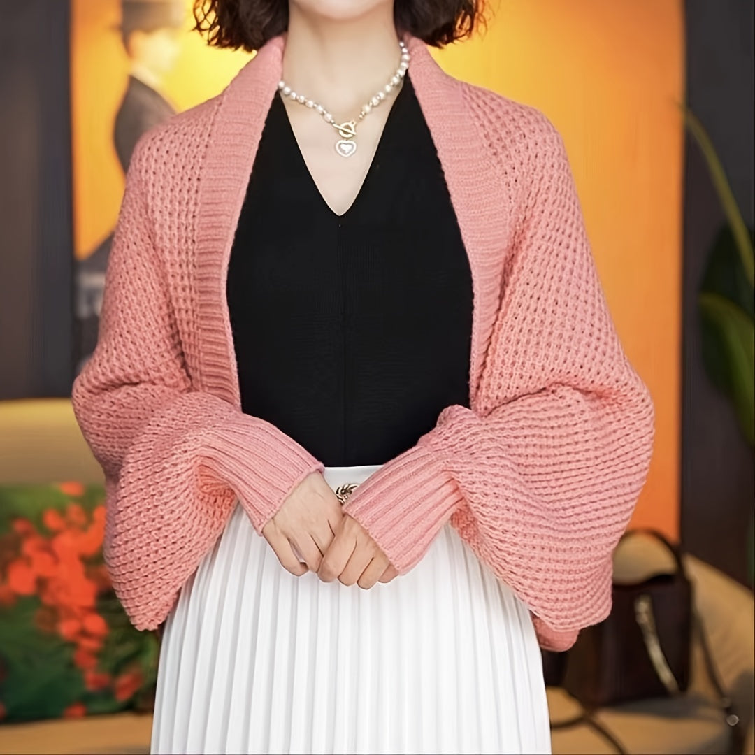 Elegant Bat Sleeves Knitted Shawl Stylish Monochrome Versatile Cardigan Poncho Autumn Winter Warm Elastic Cloak