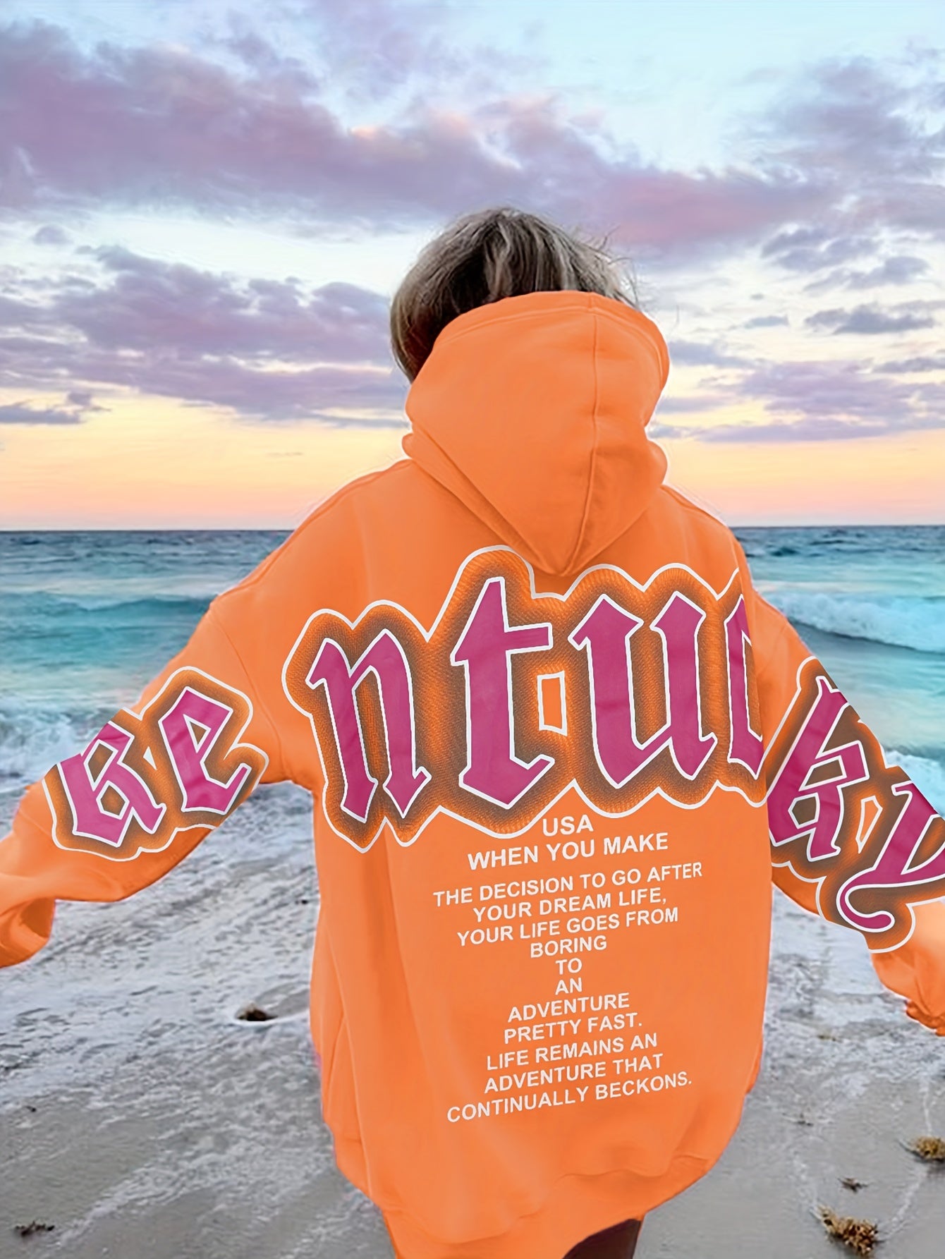gbolsos Letter Print Loose Hoodie, Casual Long Sleeve Hoodies Sweatshirt, Women's Clothing