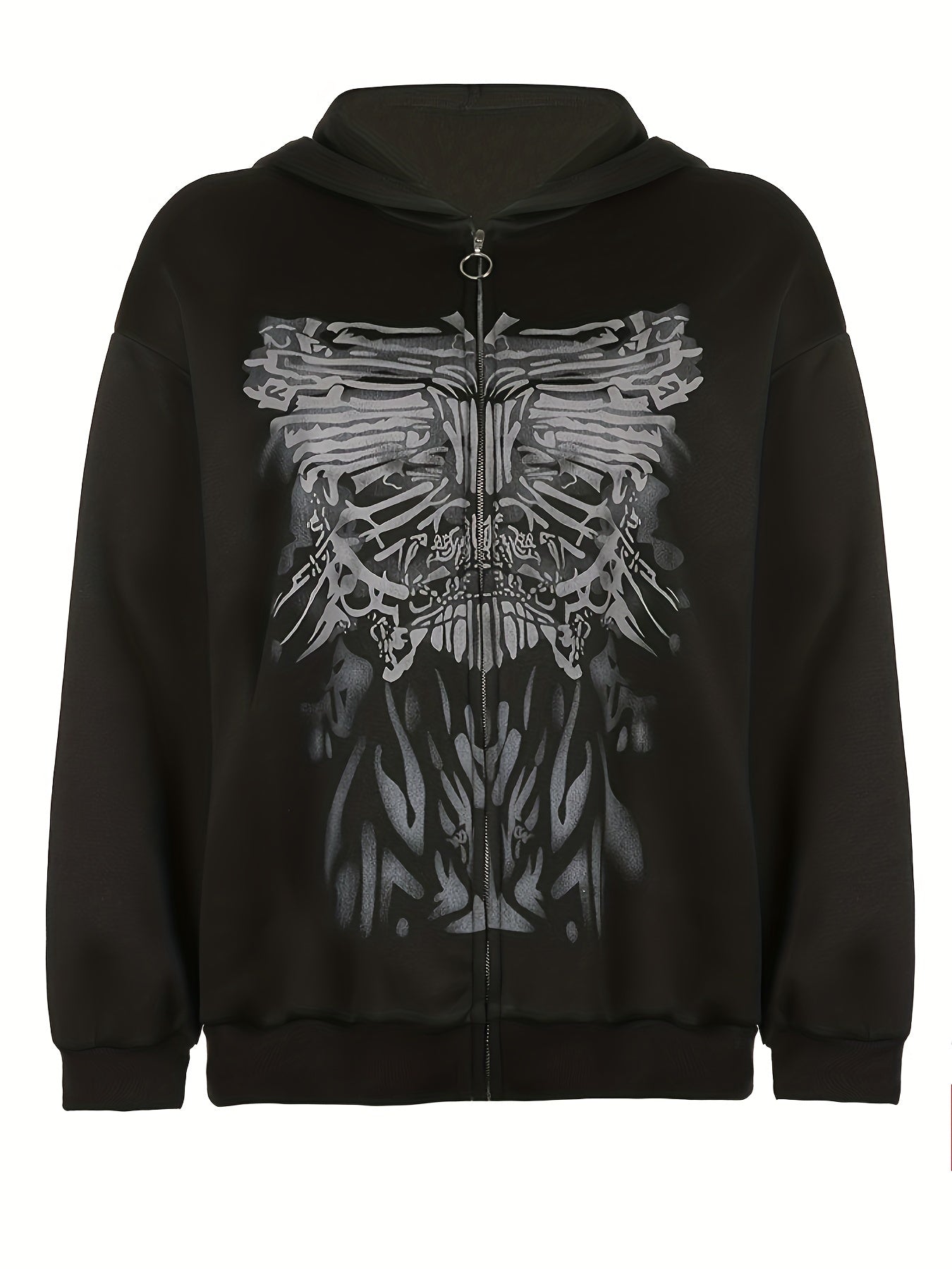 gbolsos Gothic Graphic Print Zipper Hoodie, Long Sleeve Thermal Hoodies Sweatshirt, Women's Clothing