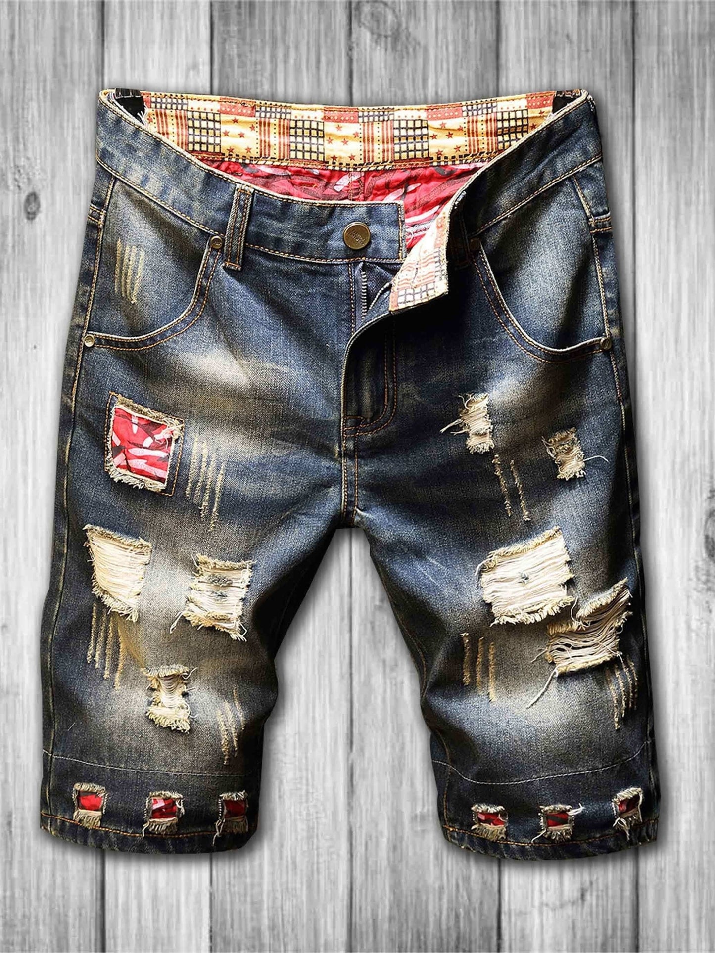 gbolsos Men's Stylish Ripped Jeans Vintage Sky Blue Straight Fit Shorts For Summer