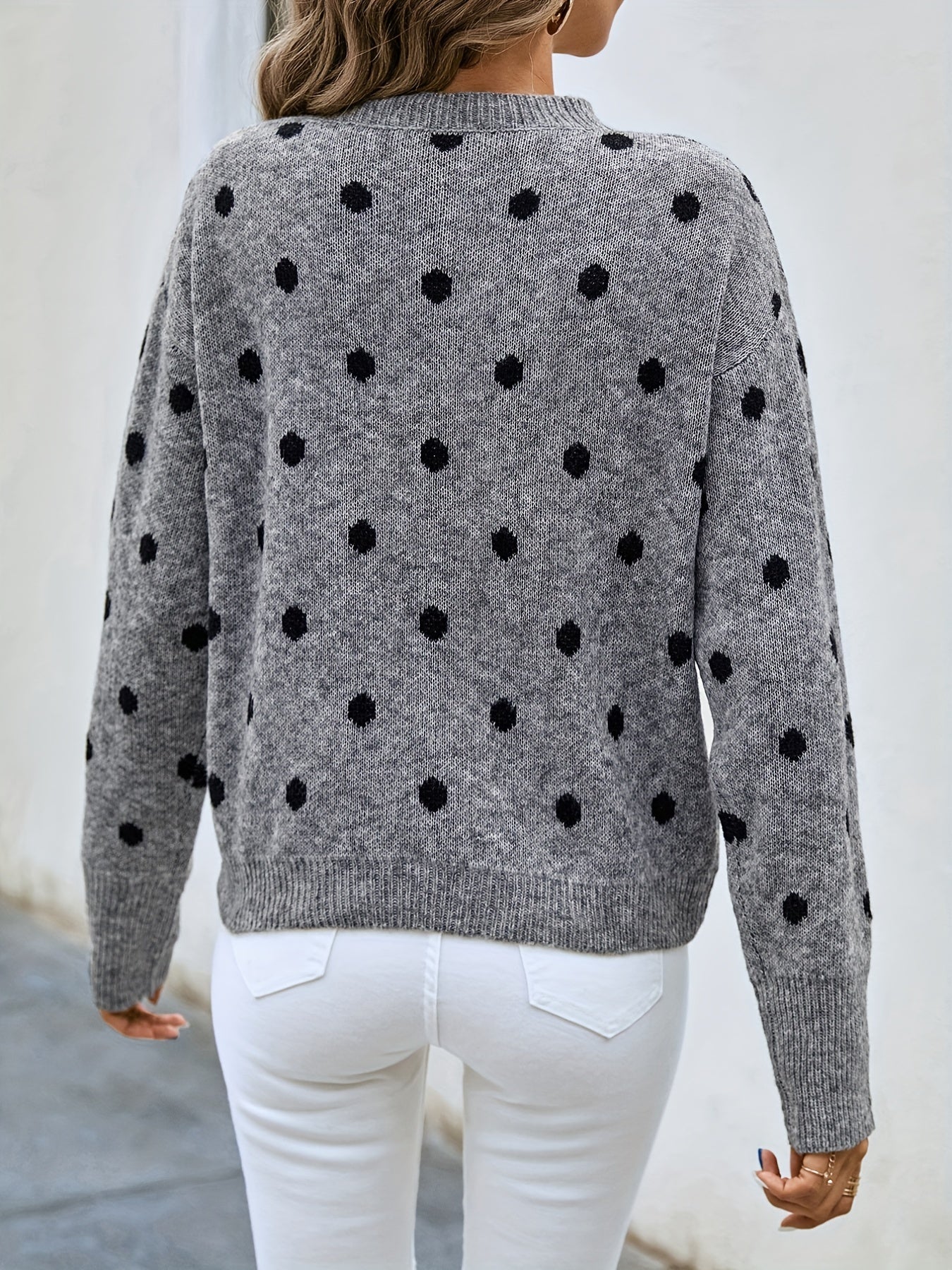 gbolsos Polka Dot Crew Neck Pullover Sweater, Casual Long Sleeve Sweater For Fall & Winter, Women's Clothing