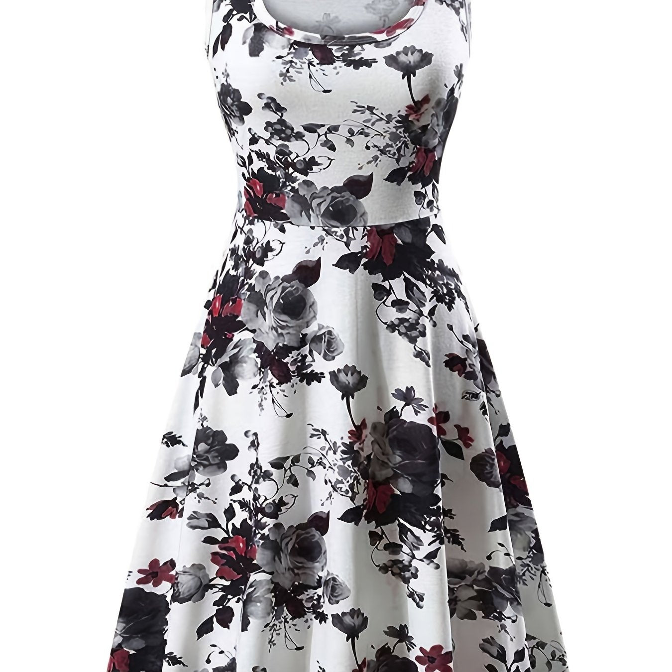 gbolsos Floral Print Squared Neck Sleeveless Dress, Sexy High Waist Ruffled Hem Beach Dress, Women's Clothing