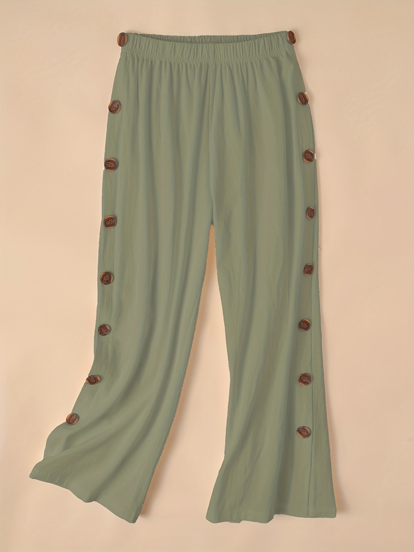 gbolsos Side Button Wide Leg Pants, Boho Casual Pants For Spring & Summer, Women's Clothing