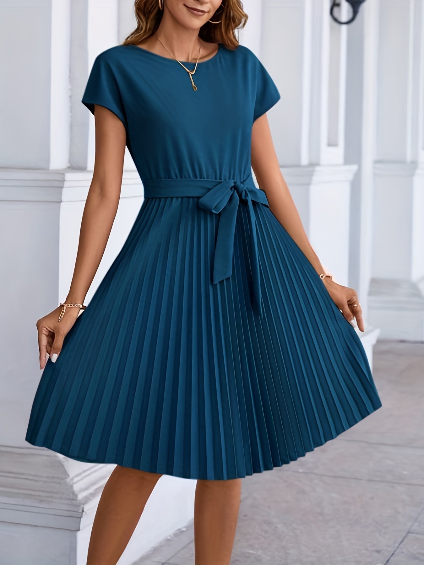 2025 gbolsos Pleated Tie Front Dress, Casual Short Sleeve Dress For Spring & Summer, Women's Clothing
