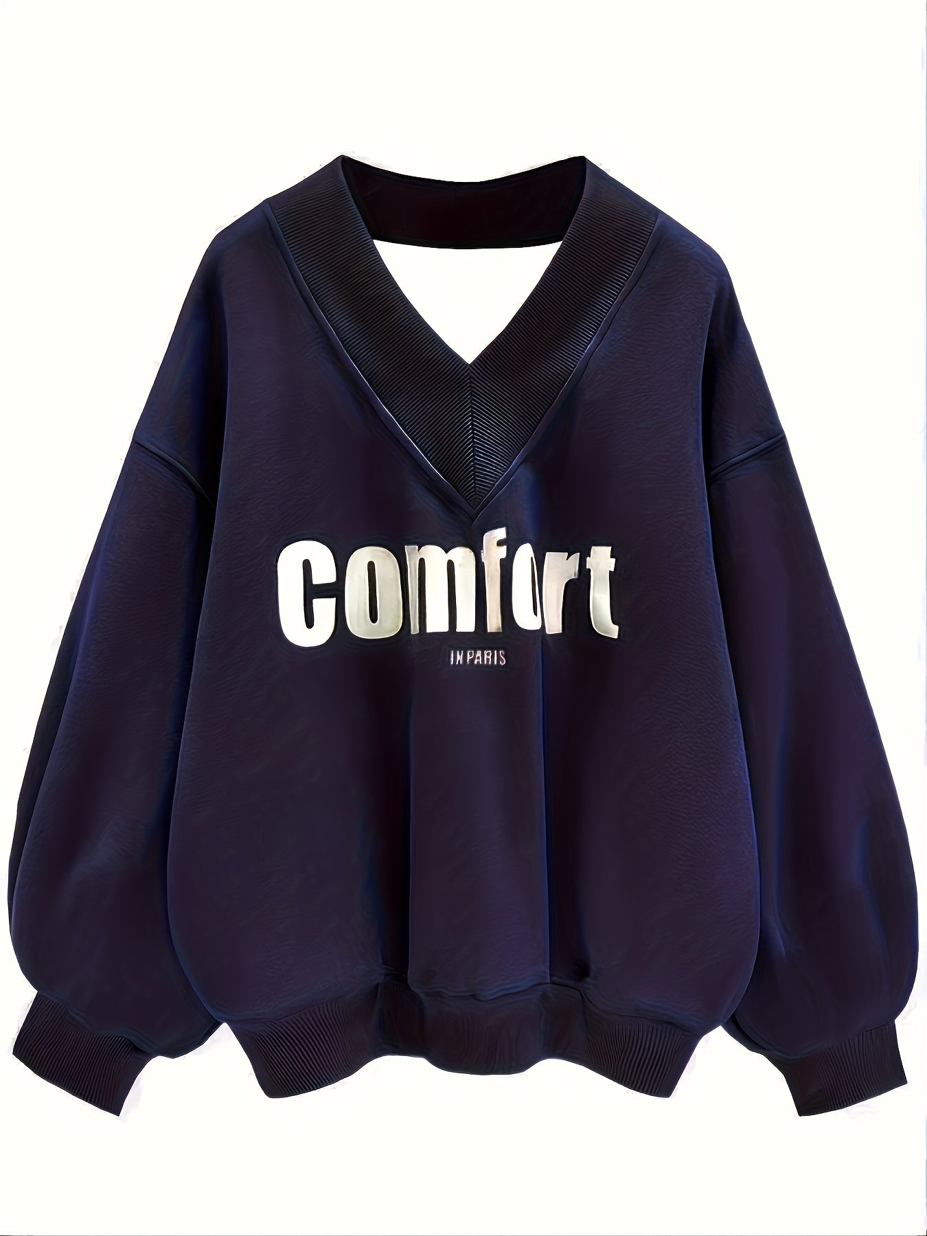 gbolsos Letter Graphic Print Sweatshirt, Long Sleeve V Neck Pullover Sweatshirt, Casual Tops For Fall & Winter, Women's Clothing
