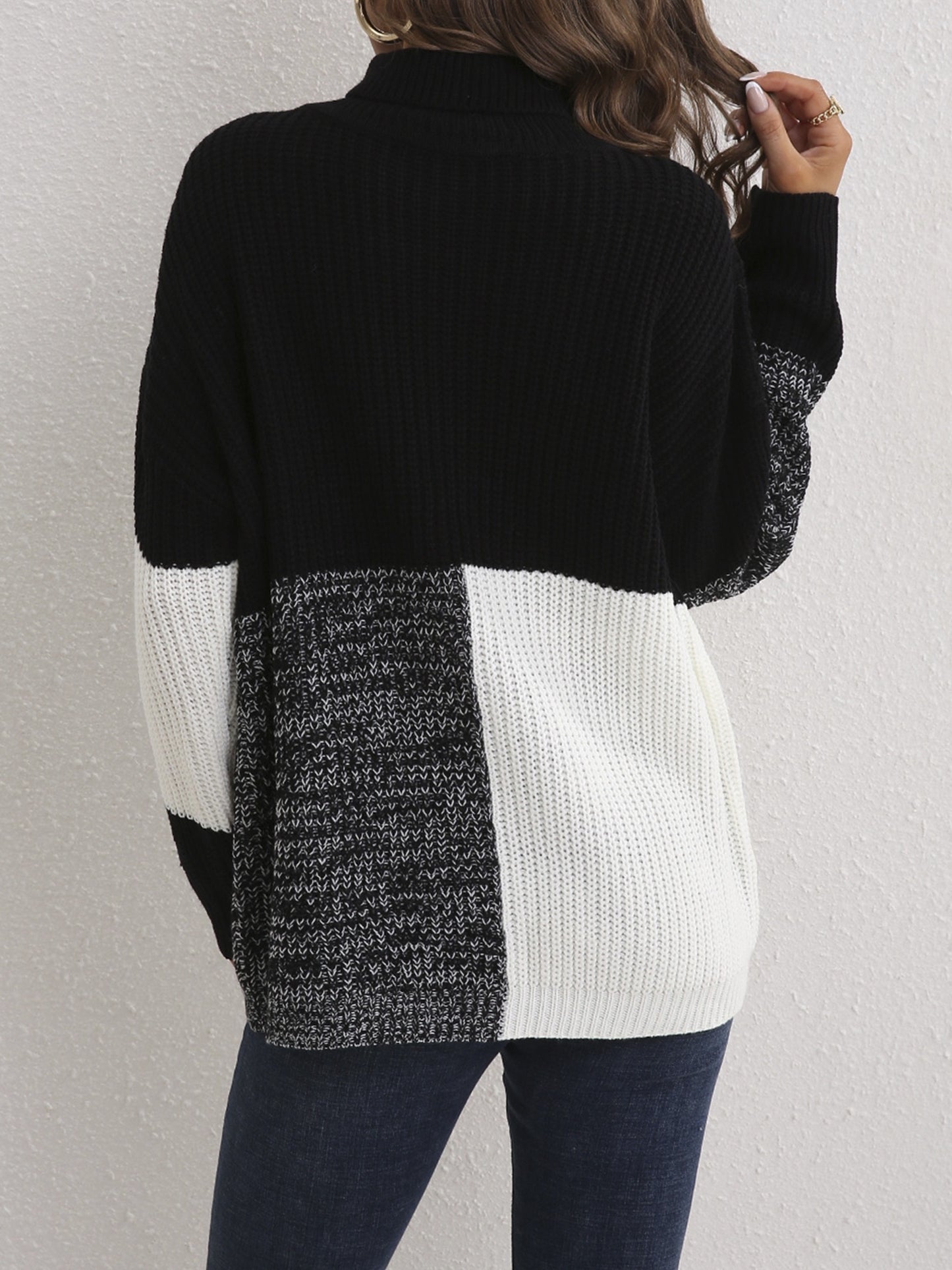 gbolsos Color Block Drop Shoulder Sweater, Long Sleeve Casual Sweater For Fall & Winter, Women's Clothing