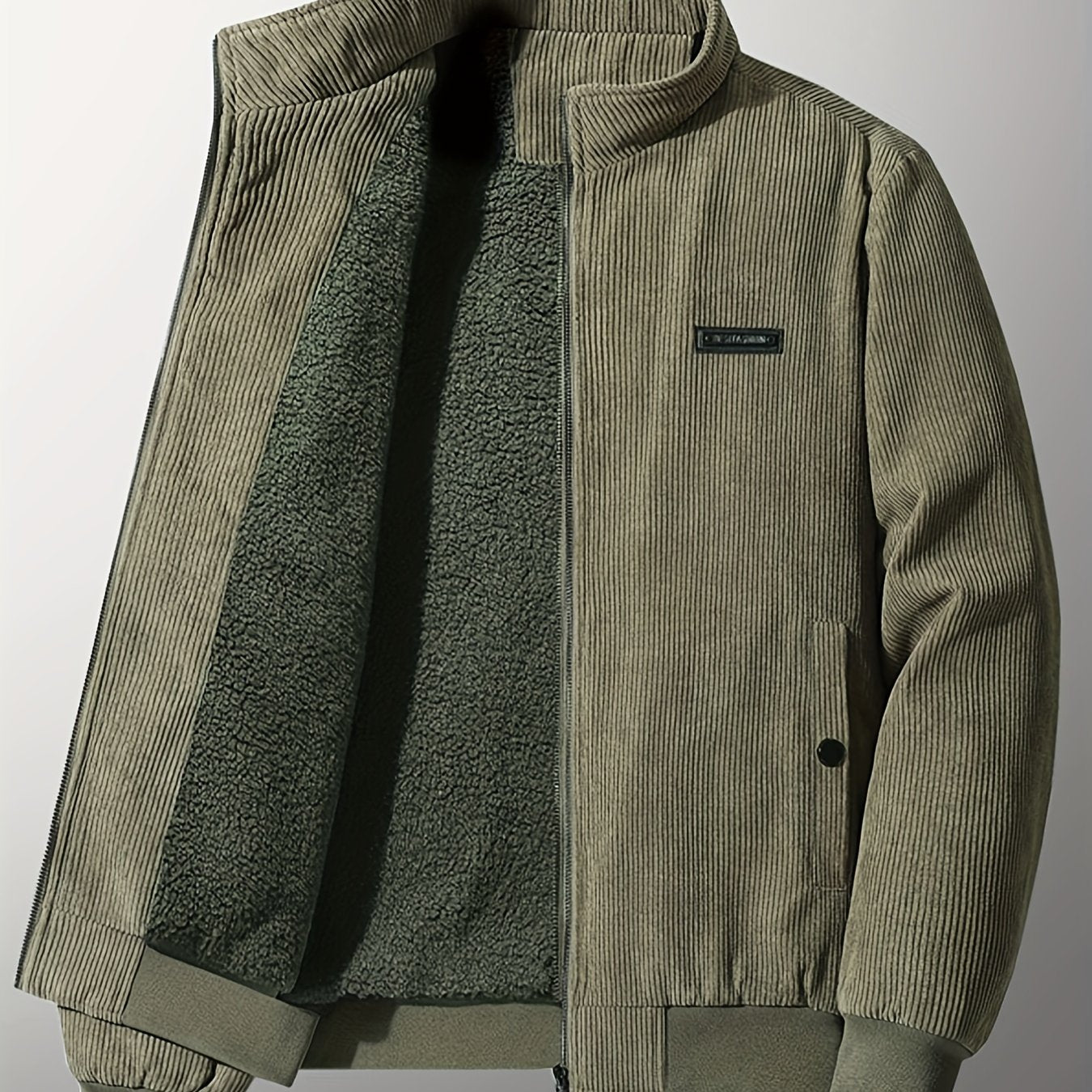 gbolsos Men's Autumn&Winter Trendy Casual Khaki&Grey Lightweight Fleece Corduroy Cotton Lapel Jacket