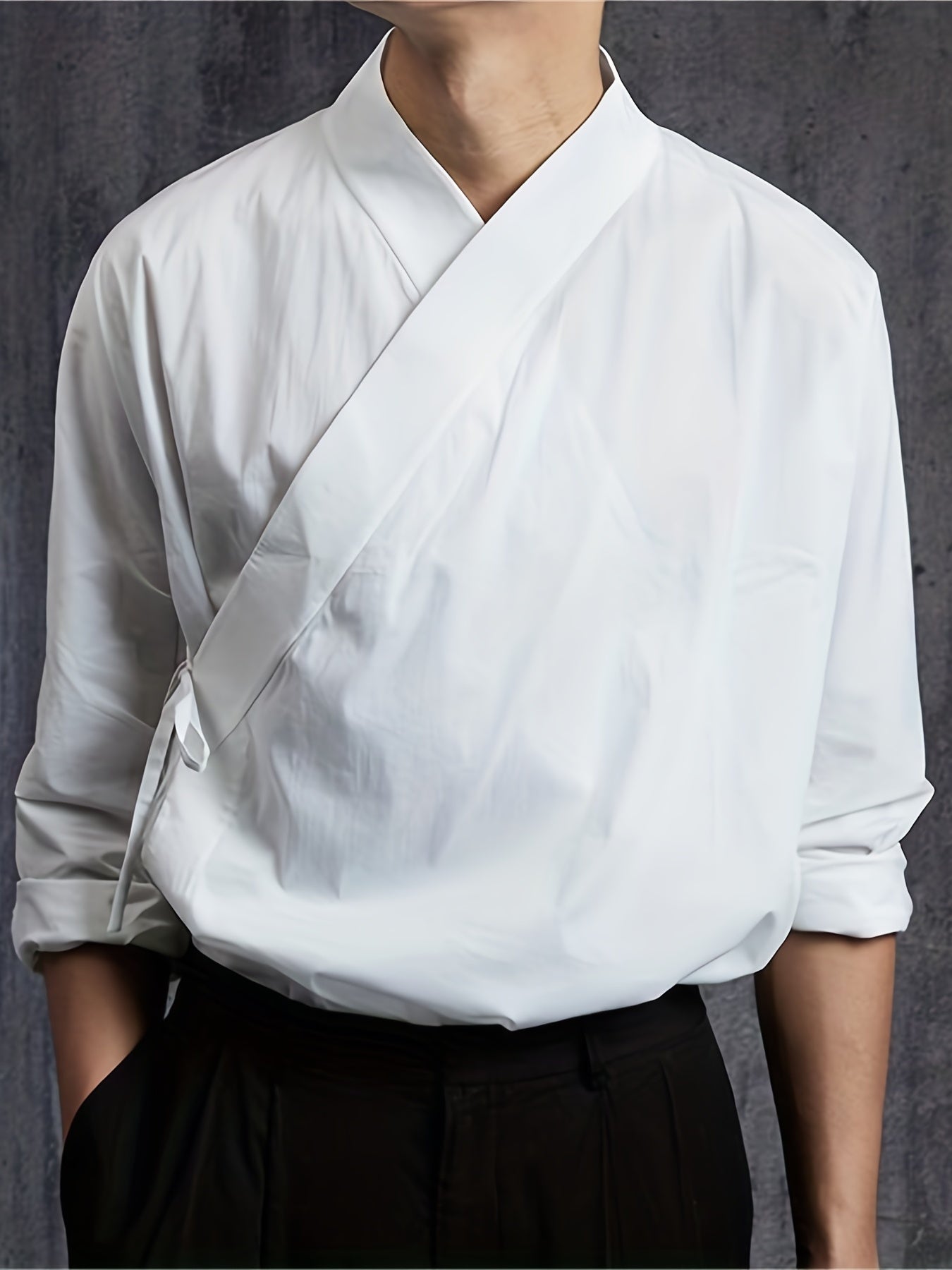 gbolsos Men's Long Sleeve Retro Chinese Style Swordsman Kungfu Shirt Casual Beach Tops Festival Party Dress Shirt Solid Tee Shirt V-Neck Tops For Men