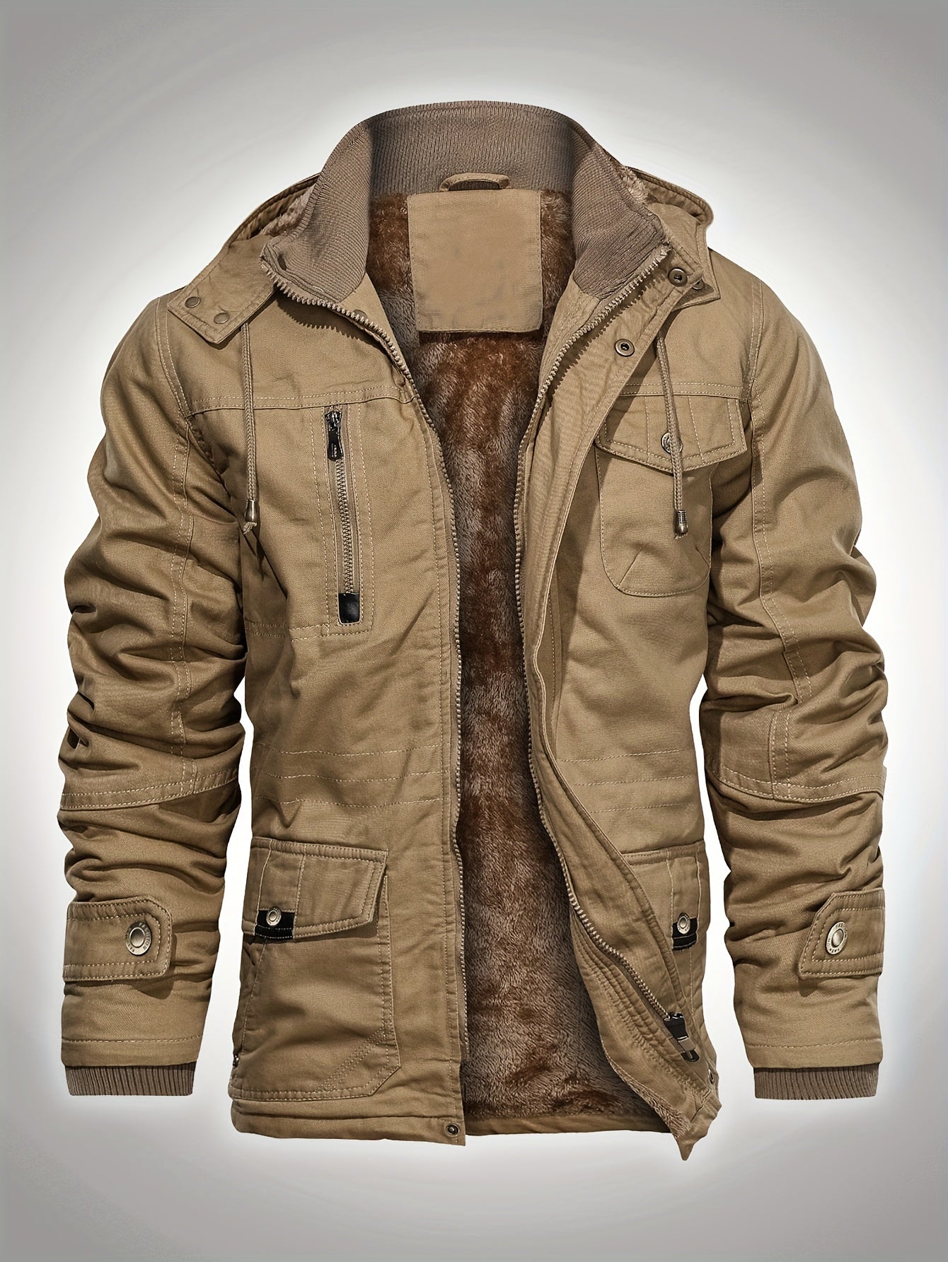 gbolsos Men's Hooded Military Tactical Jacket Windbreak Fleece Coat